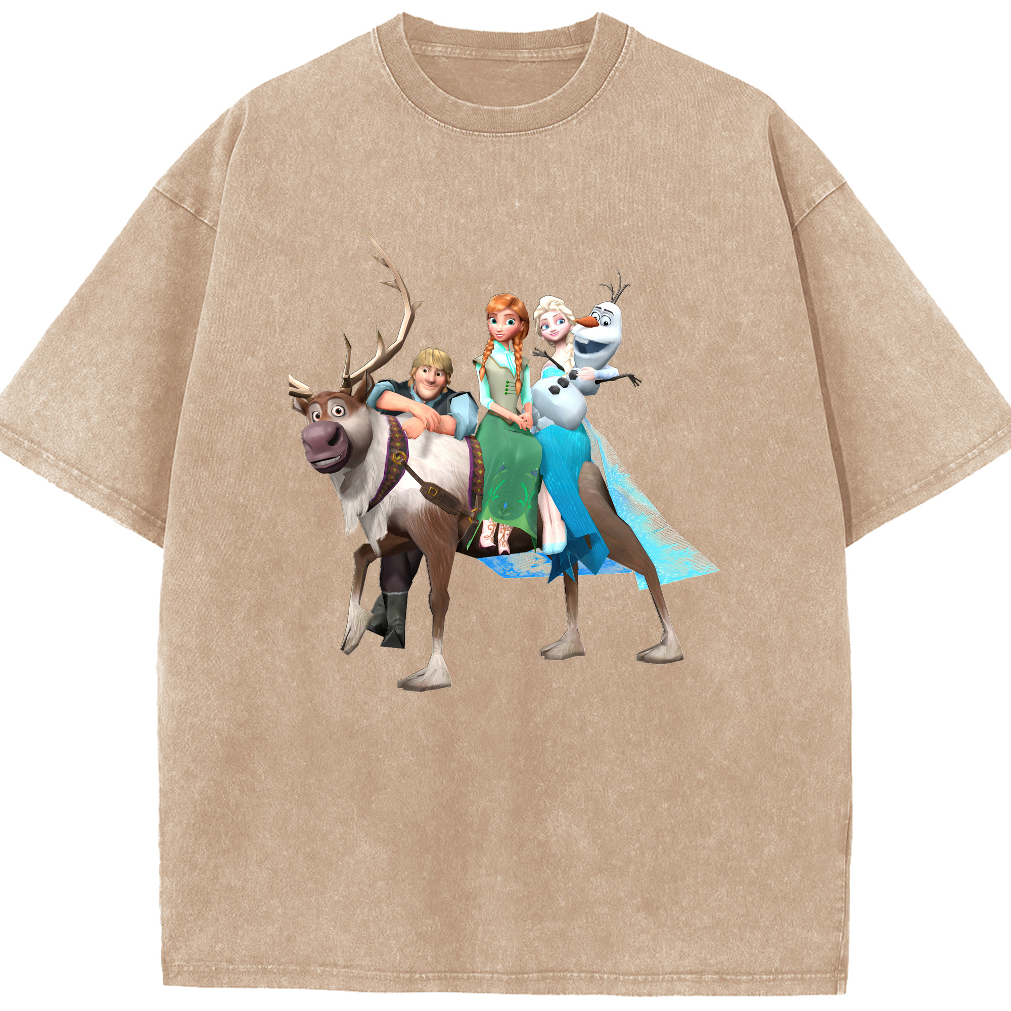 （画像用） アナと雪の女王 アンナ エルサ Frozen Anna Elsa 綿100% ヴィンテージ風 半袖Tシャツ（フロントプリント）