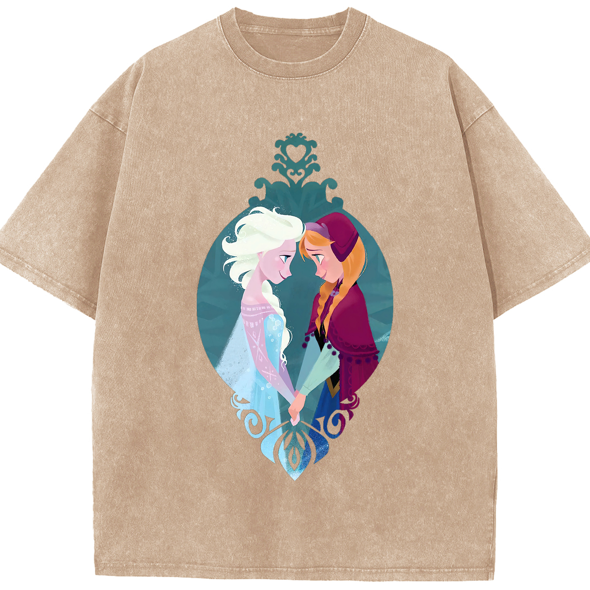 （画像用） アナと雪の女王 アンナ エルサ Frozen Anna Elsa 綿100% ヴィンテージ風 半袖Tシャツ（フロントプリント）