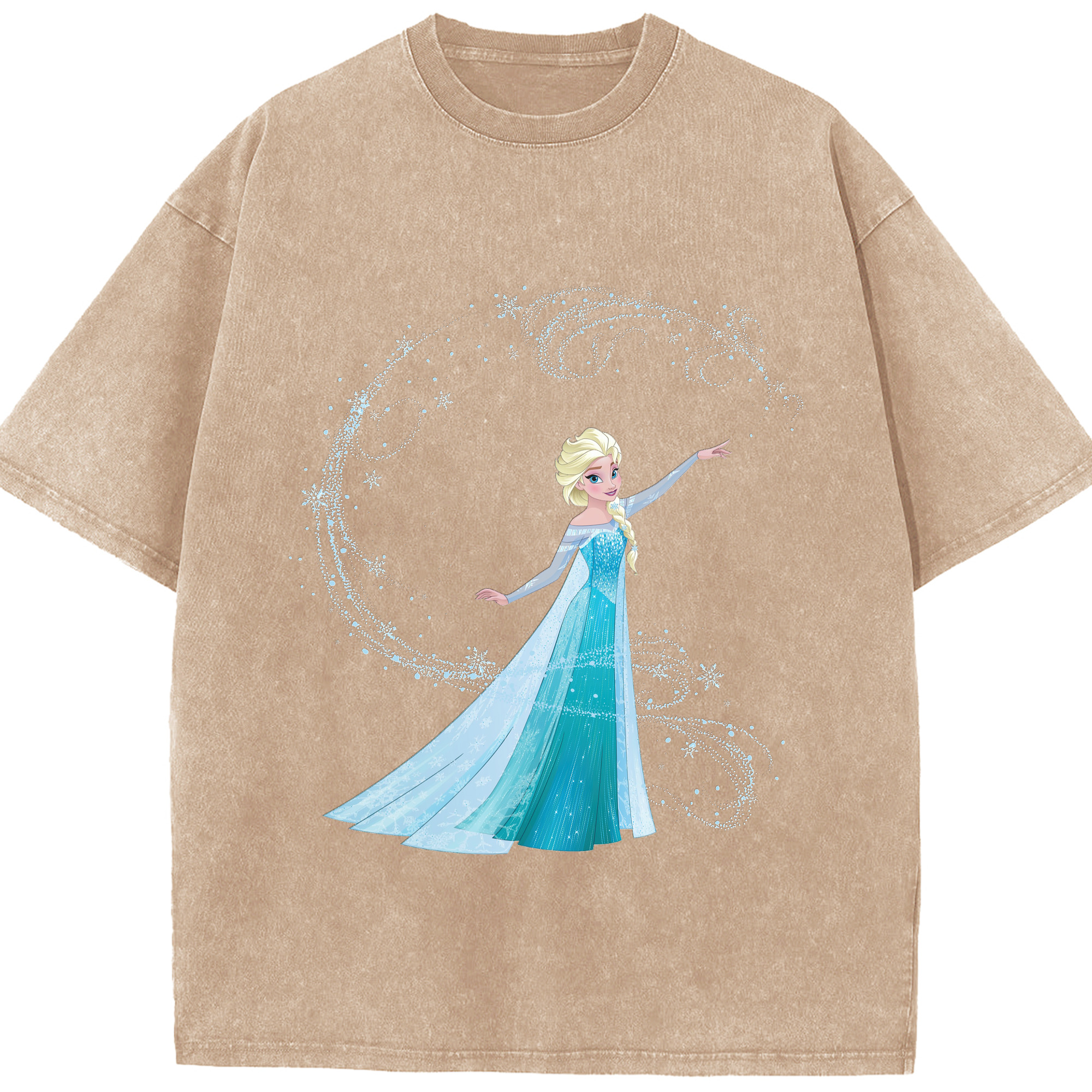 （画像用） アナと雪の女王 アンナ エルサ Frozen Anna Elsa 綿100% ヴィンテージ風 半袖Tシャツ（フロントプリント）