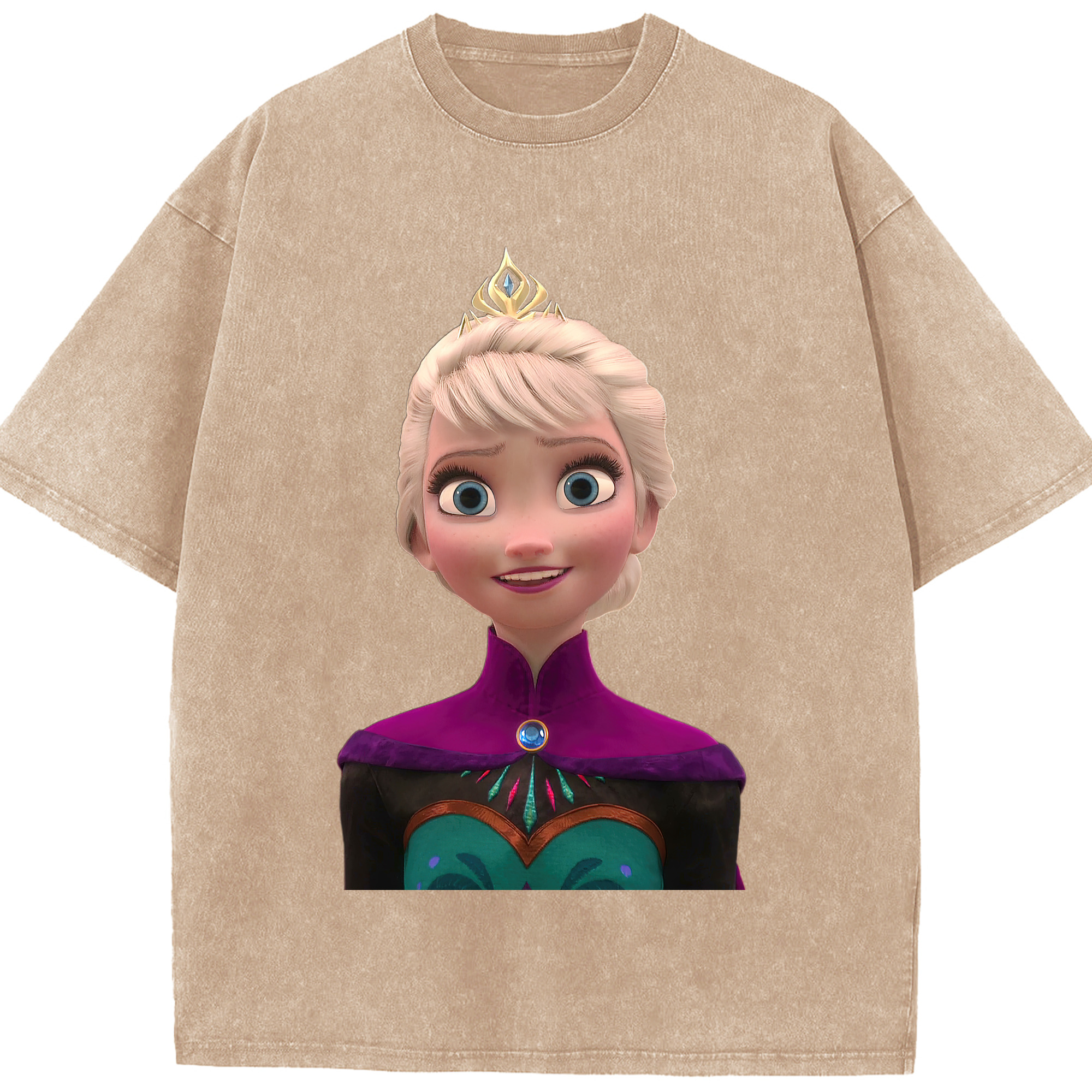 （画像用） アナと雪の女王 アンナ エルサ Frozen Anna Elsa 綿100% ヴィンテージ風 半袖Tシャツ（フロントプリント）