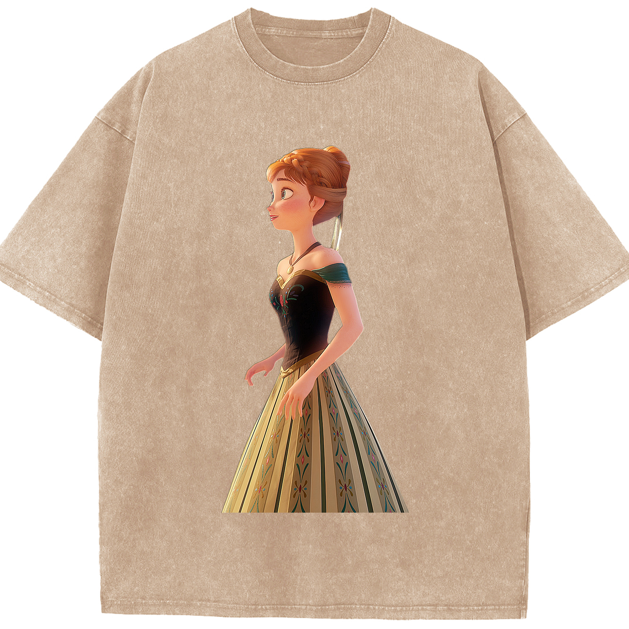 （画像用） アナと雪の女王 アンナ エルサ Frozen Anna Elsa 綿100% ヴィンテージ風 半袖Tシャツ（フロントプリント）