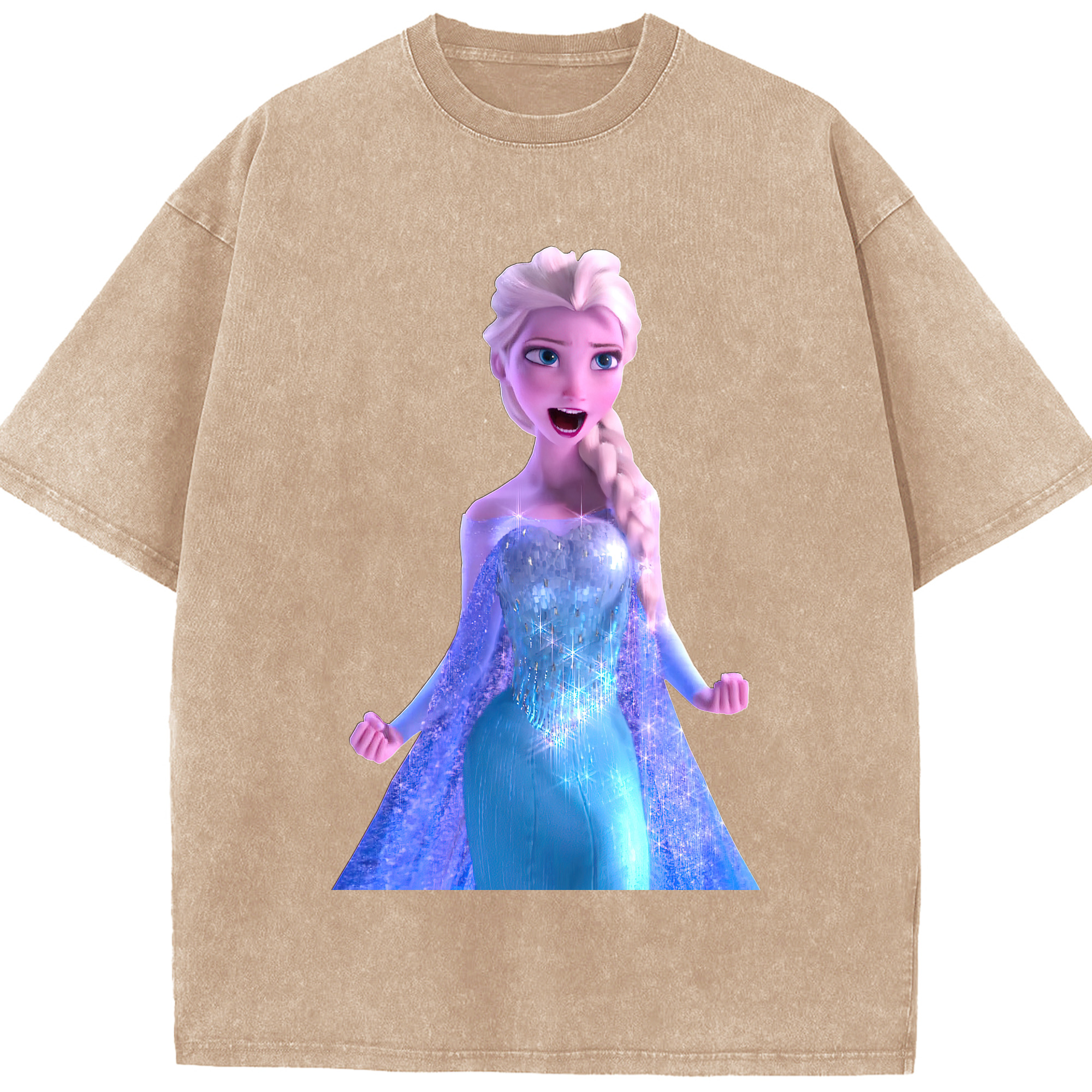 （画像用） アナと雪の女王 アンナ エルサ Frozen Anna Elsa 綿100% ヴィンテージ風 半袖Tシャツ（フロントプリント）