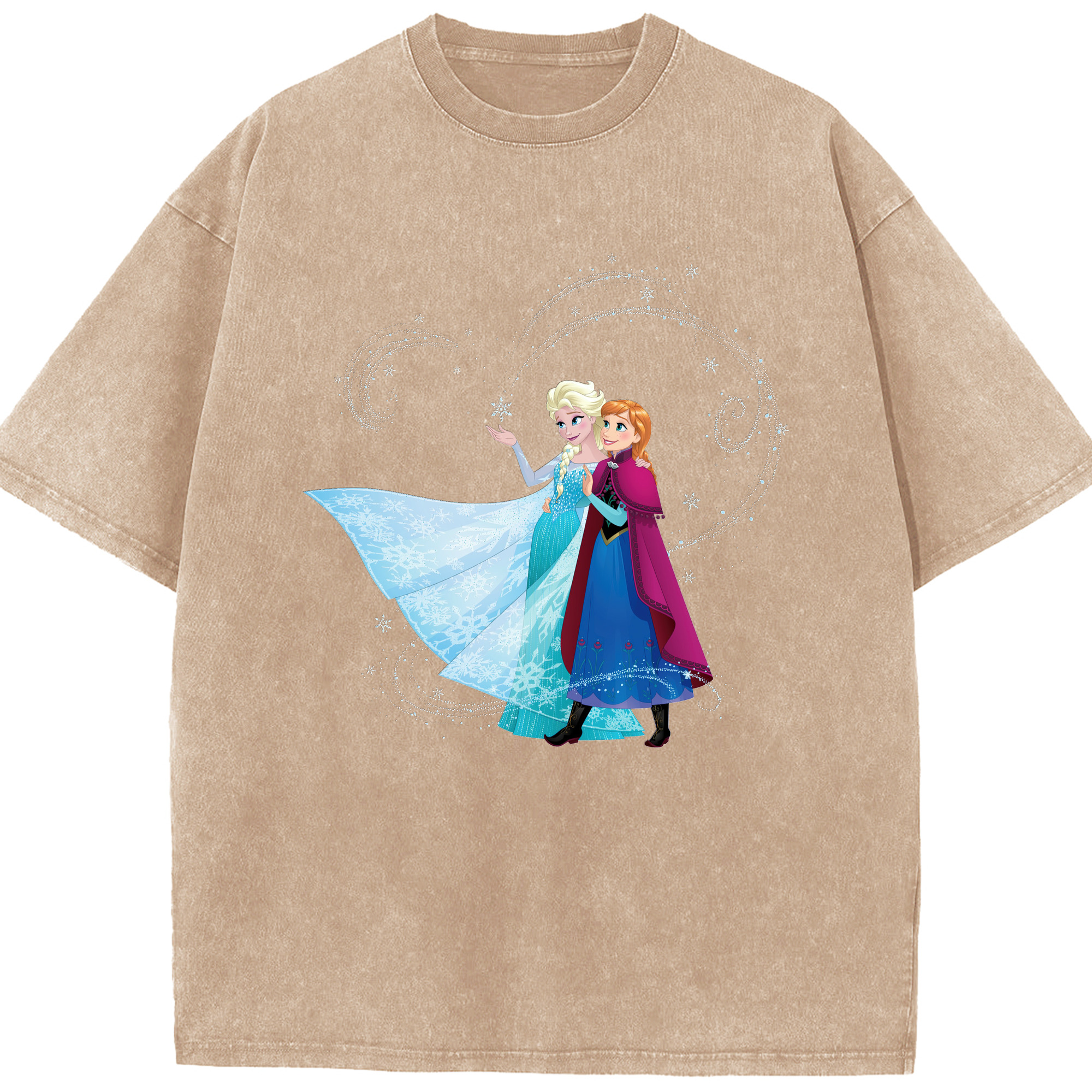 （画像用） アナと雪の女王 アンナ エルサ Frozen Anna Elsa 綿100% ヴィンテージ風 半袖Tシャツ（フロントプリント）