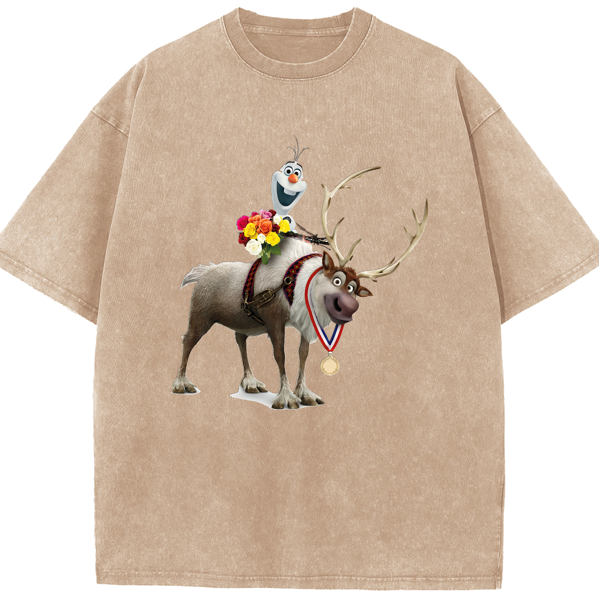 （画像用） アナと雪の女王 アンナ エルサ Frozen Anna Elsa 綿100% ヴィンテージ風 半袖Tシャツ（フロントプリント）