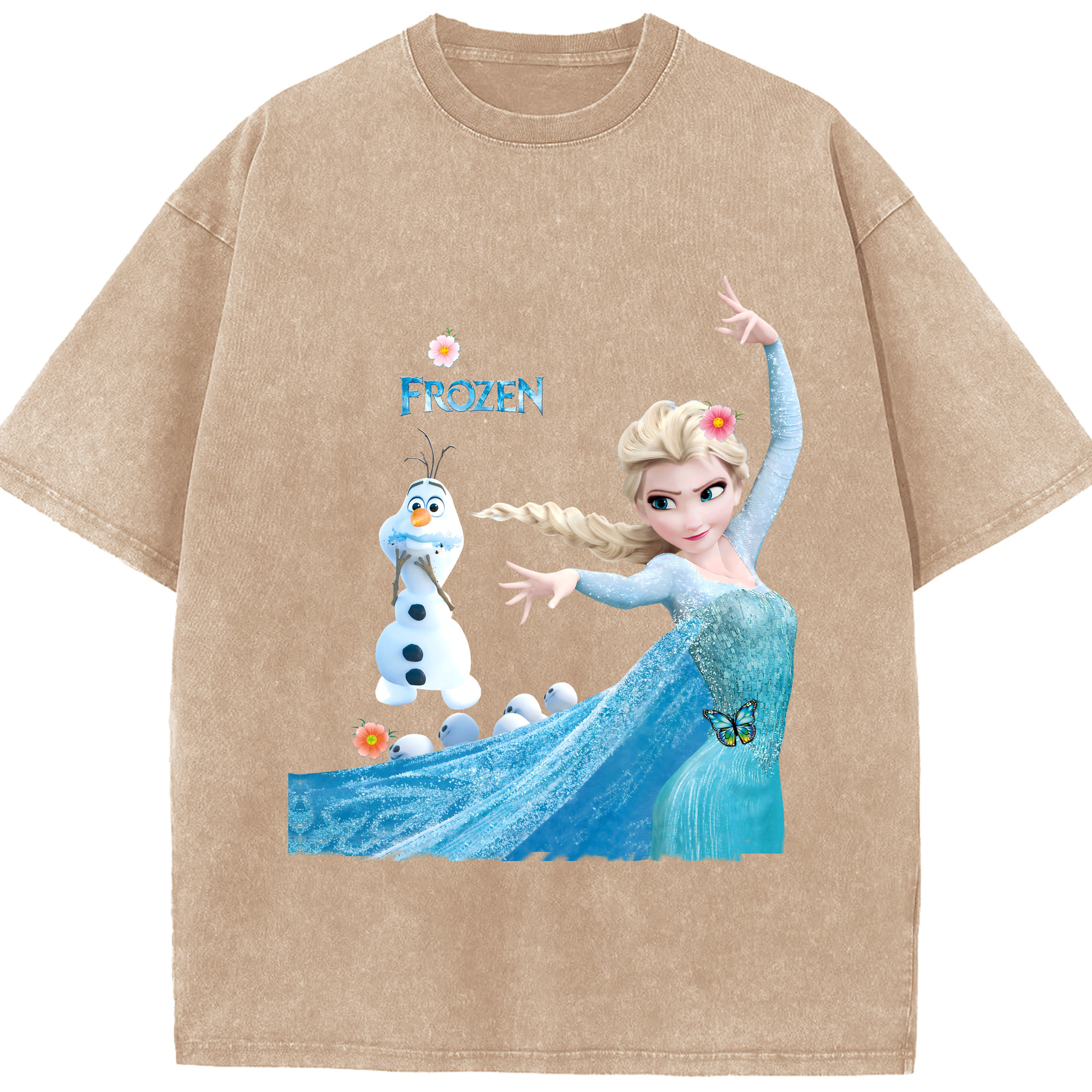（画像用） アナと雪の女王 アンナ エルサ Frozen Anna Elsa 綿100% ヴィンテージ風 半袖Tシャツ（フロントプリント）