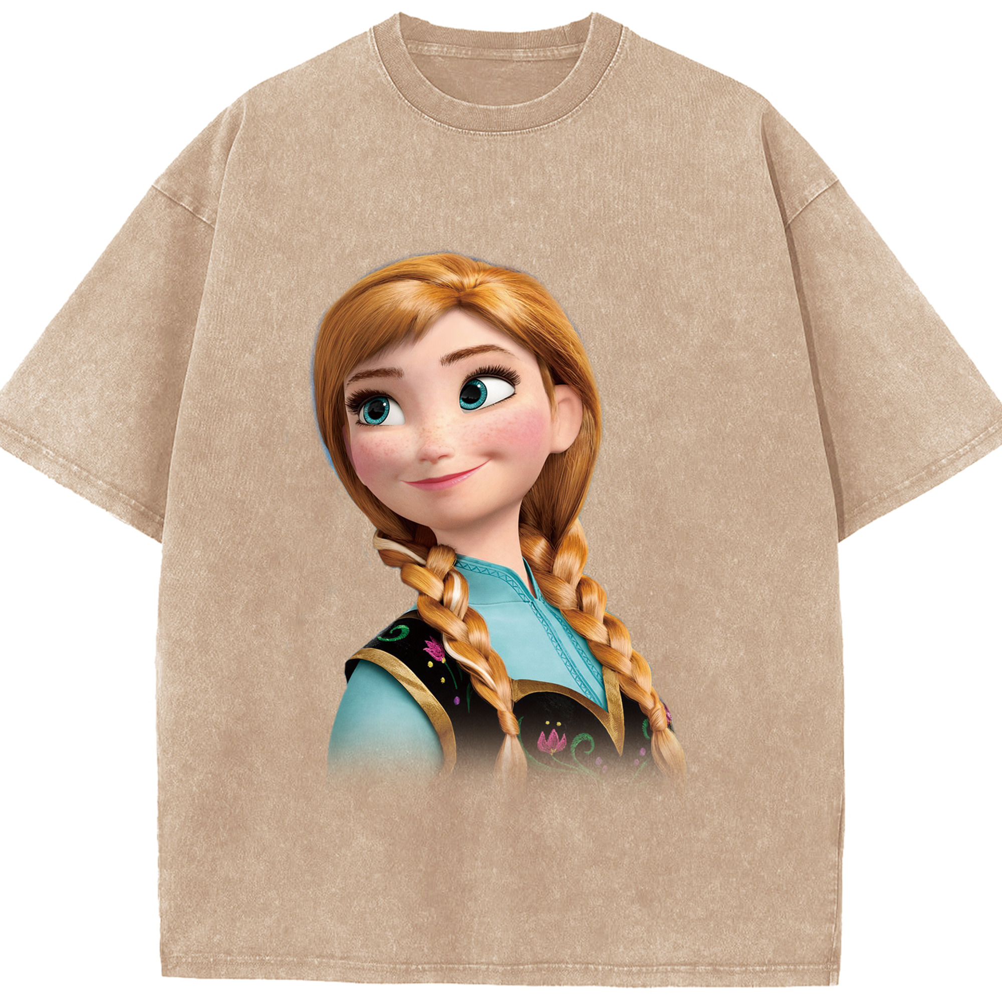 （画像用） アナと雪の女王 アンナ エルサ Frozen Anna Elsa 綿100% ヴィンテージ風 半袖Tシャツ（フロントプリント）