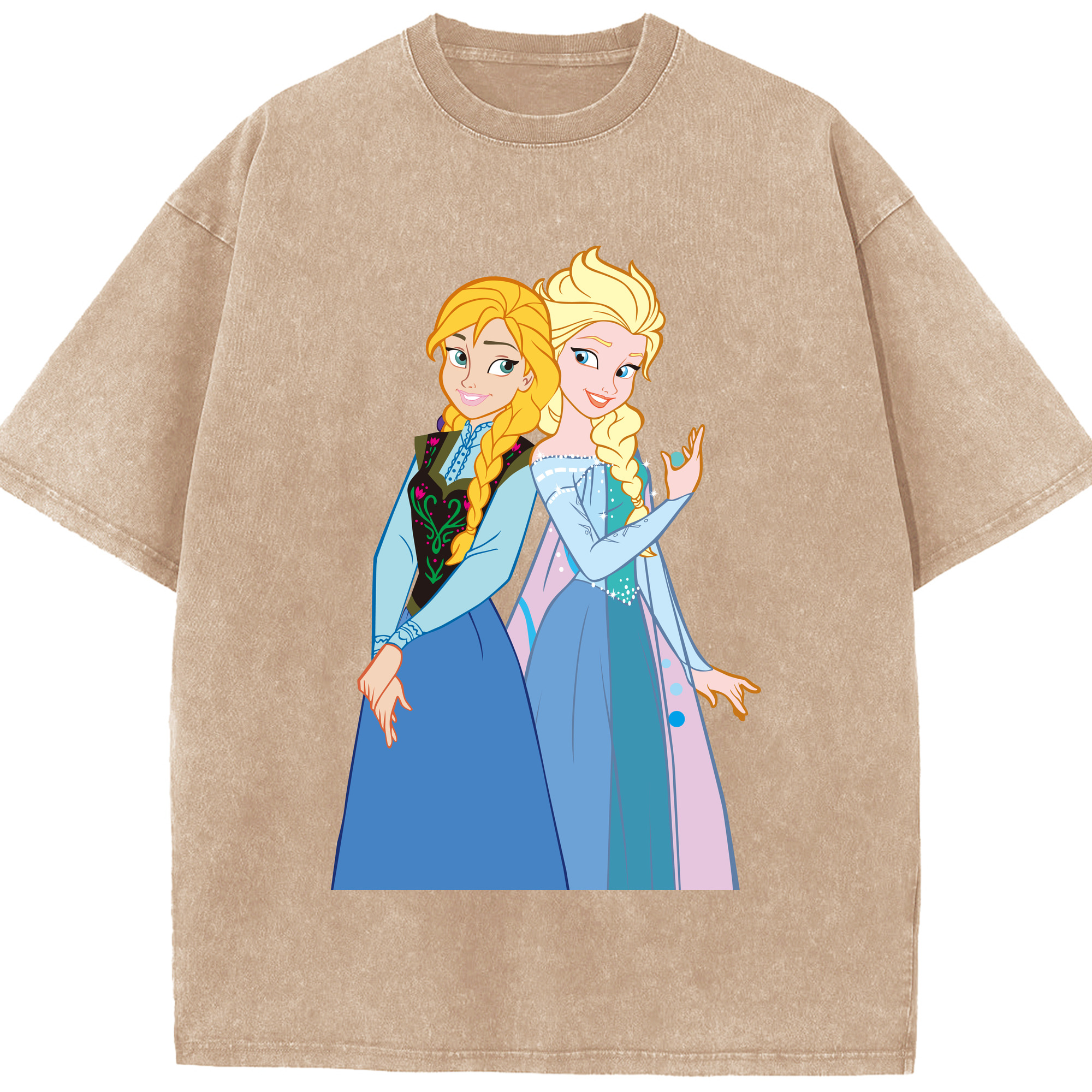 （画像用） アナと雪の女王 アンナ エルサ Frozen Anna Elsa 綿100% ヴィンテージ風 半袖Tシャツ（フロントプリント）