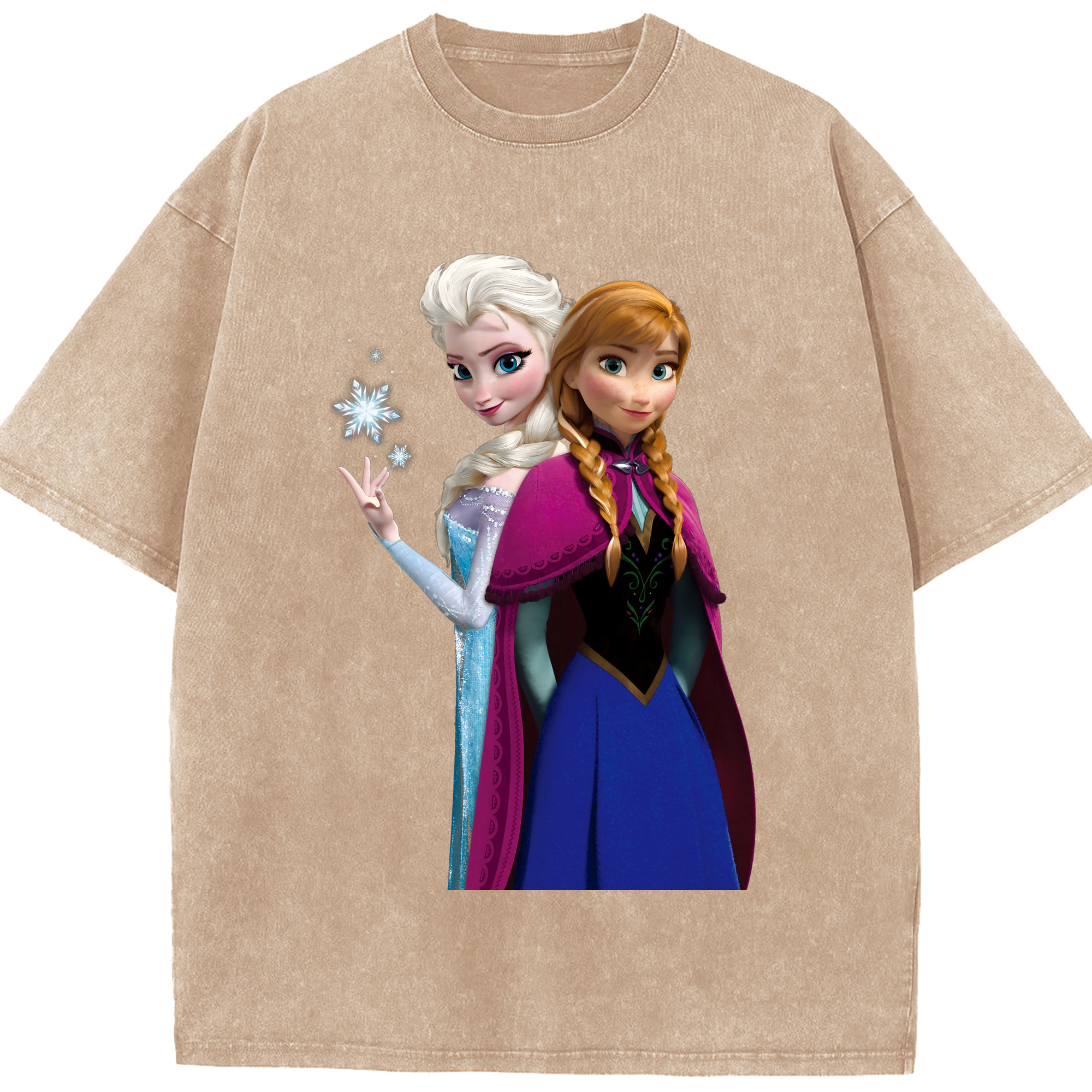 （画像用） アナと雪の女王 アンナ エルサ Frozen Anna Elsa 綿100% ヴィンテージ風 半袖Tシャツ（フロントプリント）