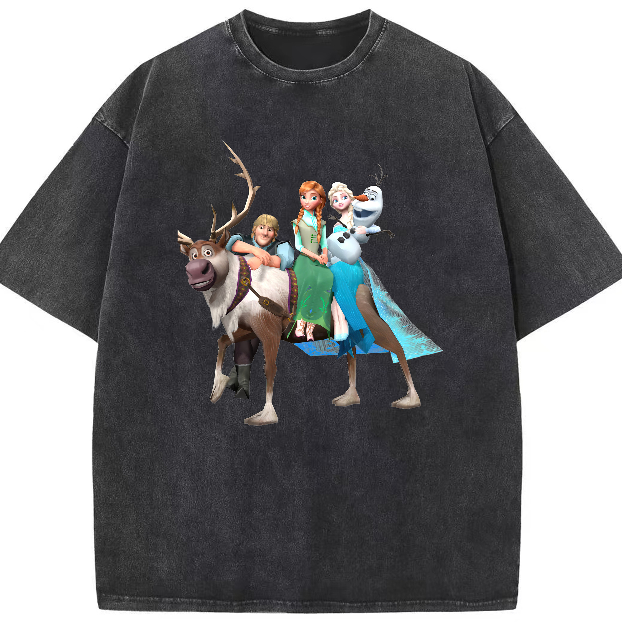 （画像用） アナと雪の女王 アンナ エルサ Frozen Anna Elsa 綿100% ヴィンテージ風 半袖Tシャツ（フロントプリント）