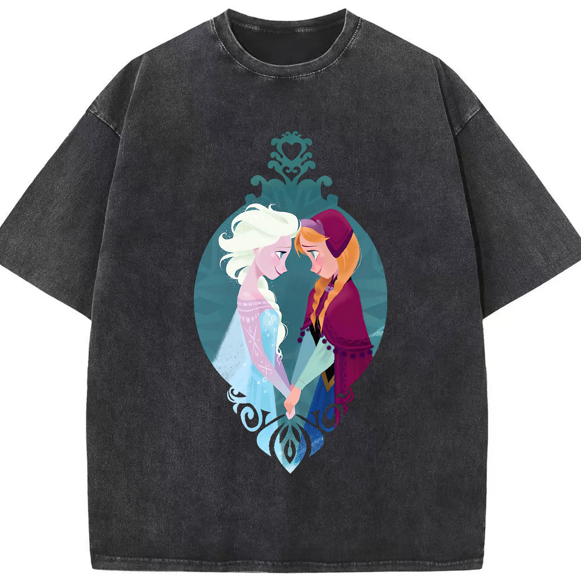 （画像用） アナと雪の女王 アンナ エルサ Frozen Anna Elsa 綿100% ヴィンテージ風 半袖Tシャツ（フロントプリント）