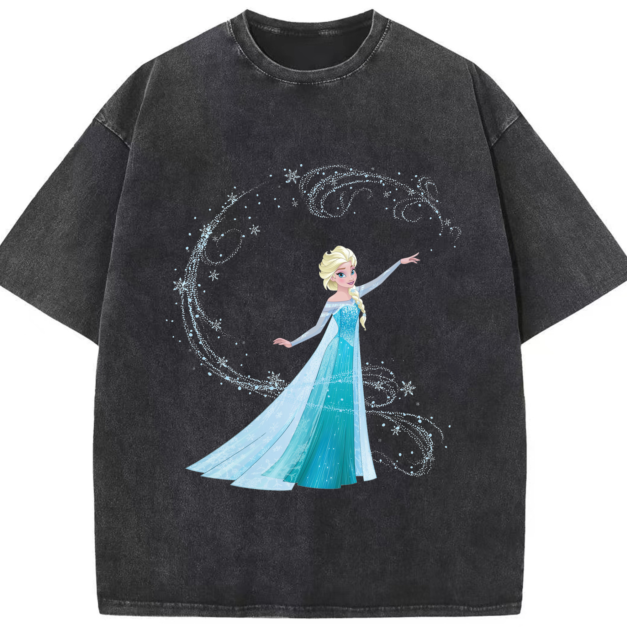 （画像用） アナと雪の女王 アンナ エルサ Frozen Anna Elsa 綿100% ヴィンテージ風 半袖Tシャツ（フロントプリント）