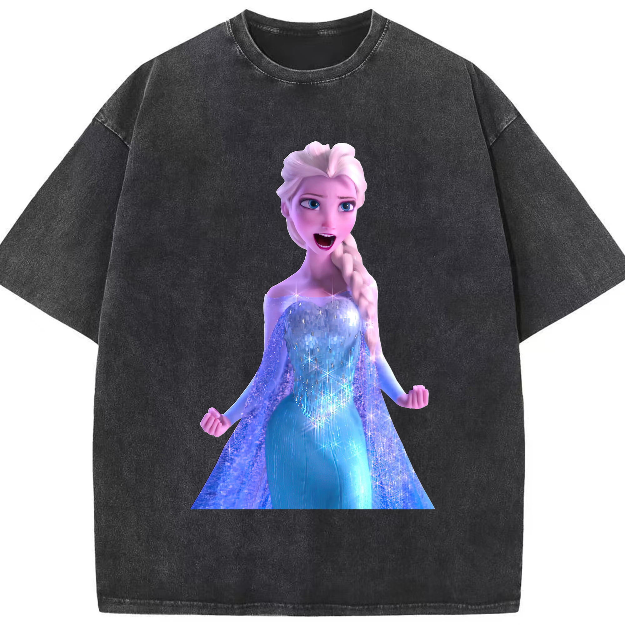 （画像用） アナと雪の女王 アンナ エルサ Frozen Anna Elsa 綿100% ヴィンテージ風 半袖Tシャツ（フロントプリント）