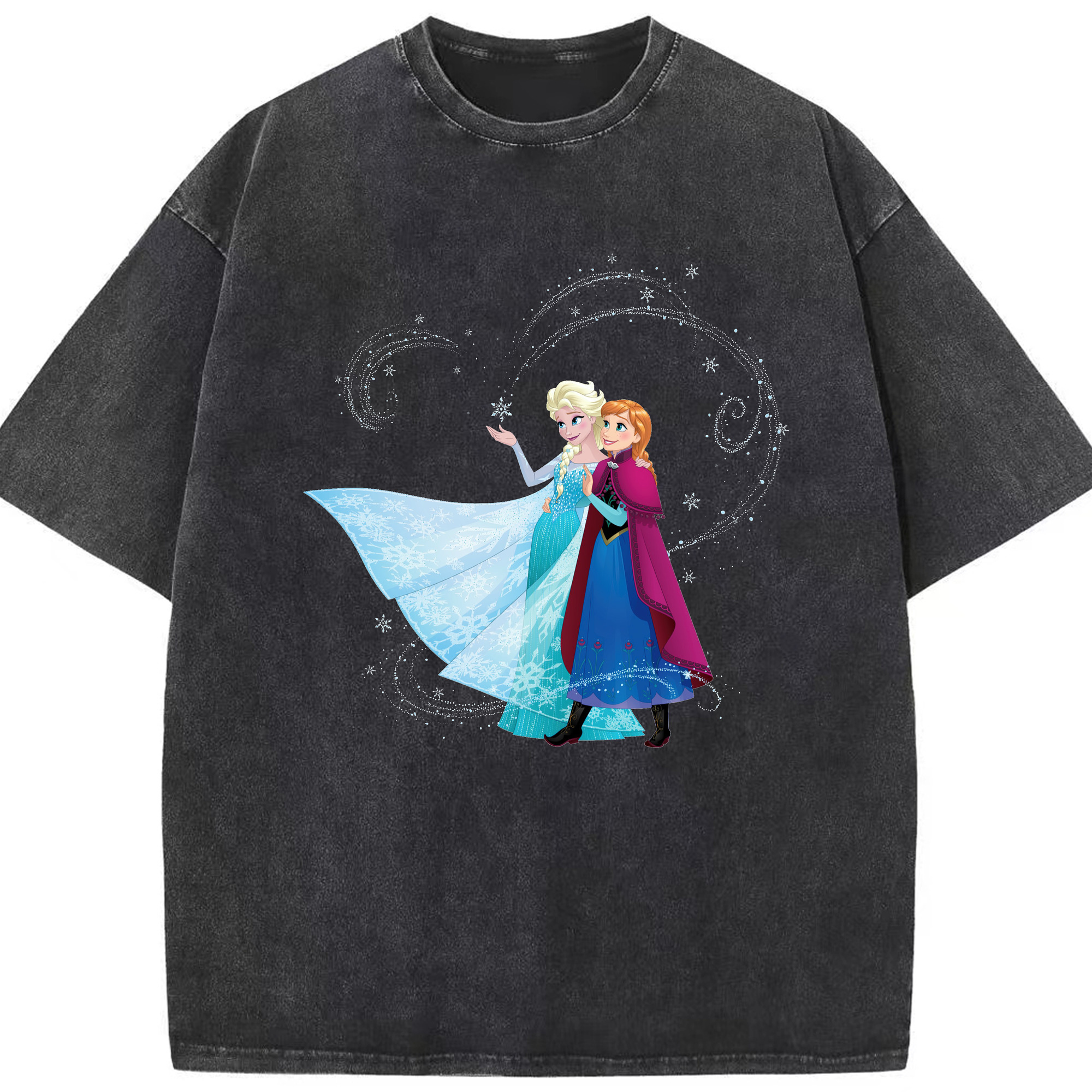 （画像用） アナと雪の女王 アンナ エルサ Frozen Anna Elsa 綿100% ヴィンテージ風 半袖Tシャツ（フロントプリント）