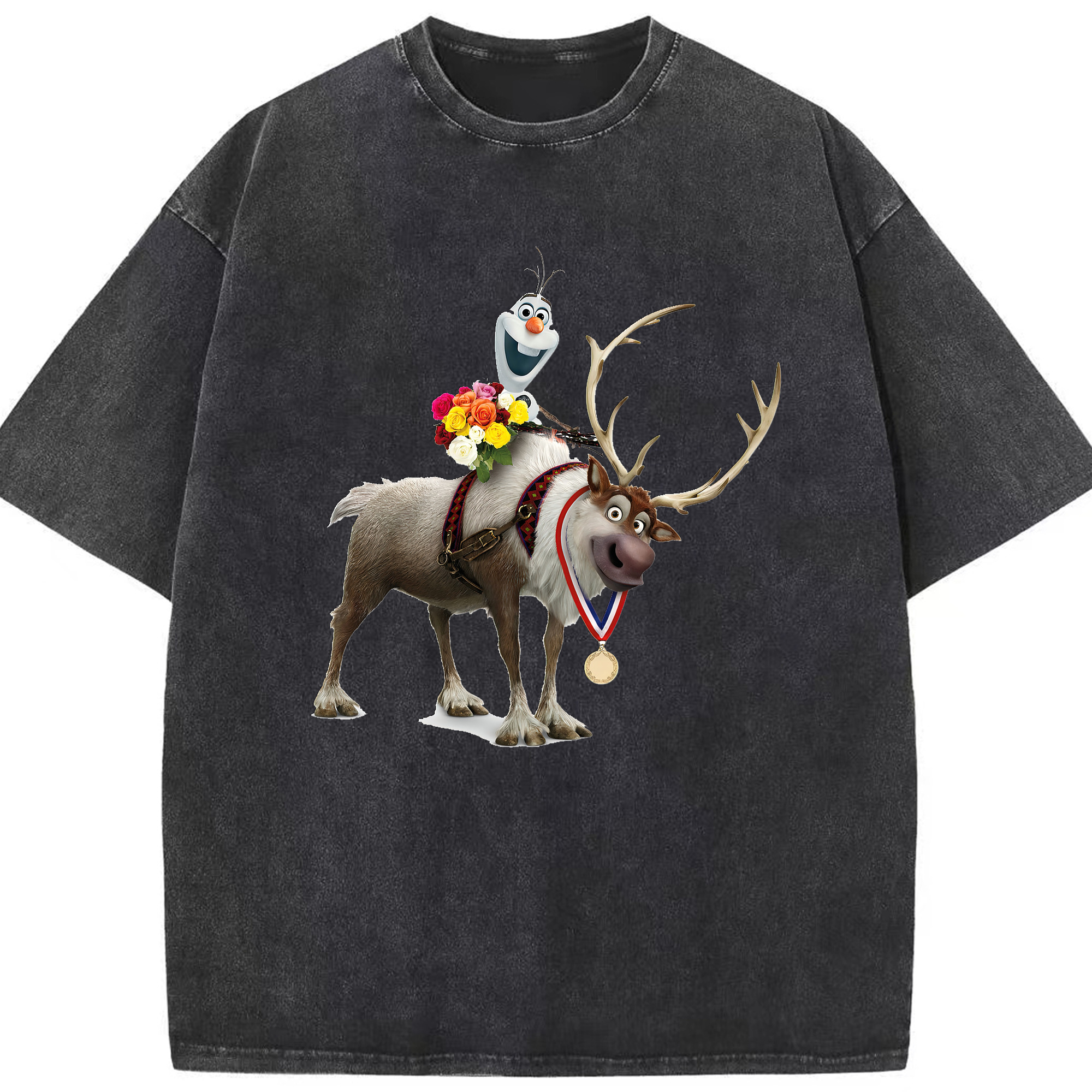 （画像用） アナと雪の女王 アンナ エルサ Frozen Anna Elsa 綿100% ヴィンテージ風 半袖Tシャツ（フロントプリント）