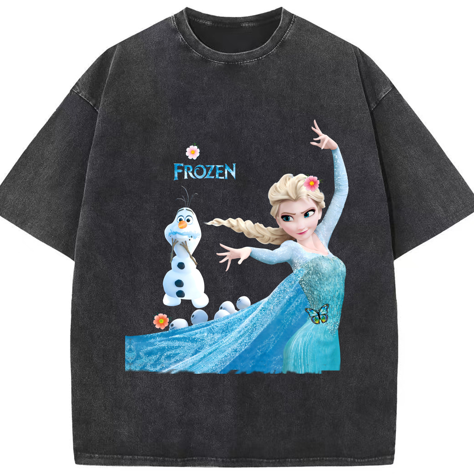 （画像用） アナと雪の女王 アンナ エルサ Frozen Anna Elsa 綿100% ヴィンテージ風 半袖Tシャツ（フロントプリント）