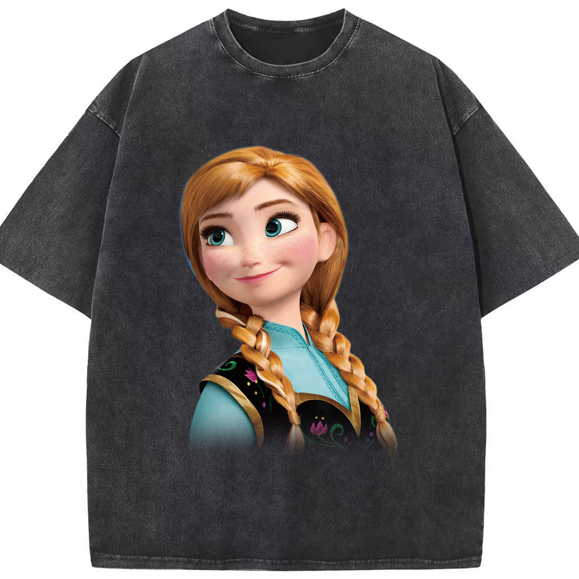 （画像用） アナと雪の女王 アンナ エルサ Frozen Anna Elsa 綿100% ヴィンテージ風 半袖Tシャツ（フロントプリント）