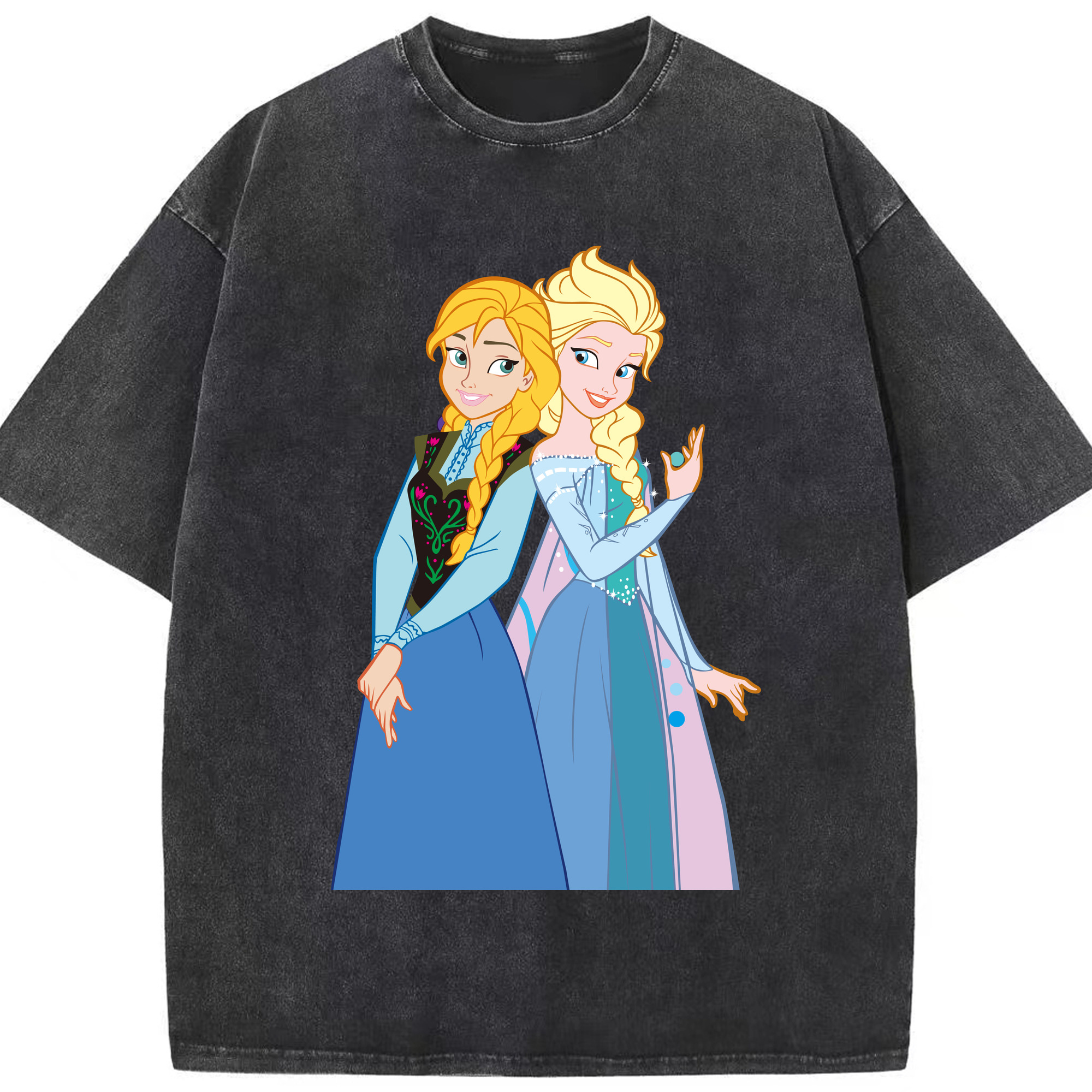 （画像用） アナと雪の女王 アンナ エルサ Frozen Anna Elsa 綿100% ヴィンテージ風 半袖Tシャツ（フロントプリント）