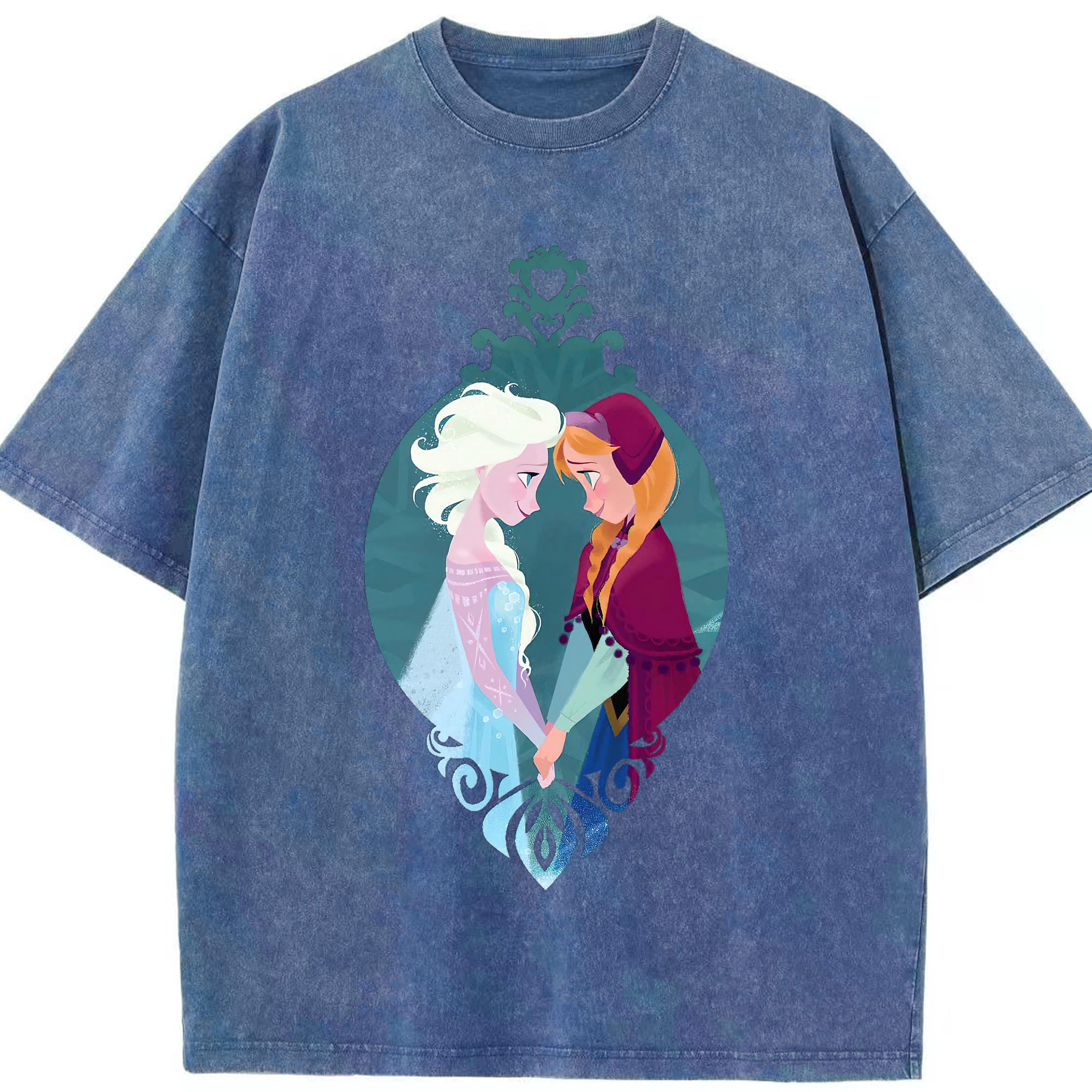 （画像用） アナと雪の女王 アンナ エルサ Frozen Anna Elsa 綿100% ヴィンテージ風 半袖Tシャツ（フロントプリント）