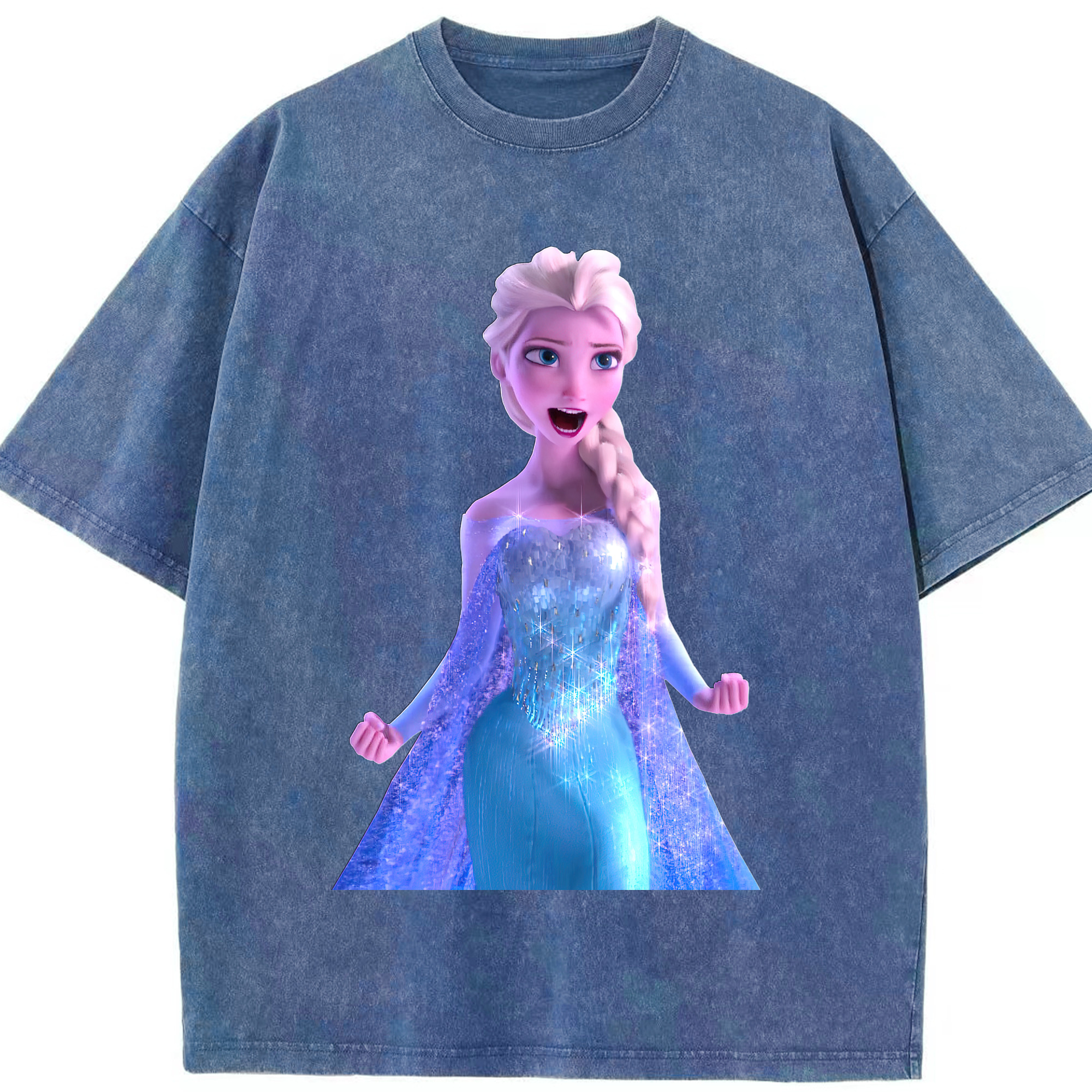 （画像用） アナと雪の女王 アンナ エルサ Frozen Anna Elsa 綿100% ヴィンテージ風 半袖Tシャツ（フロントプリント）