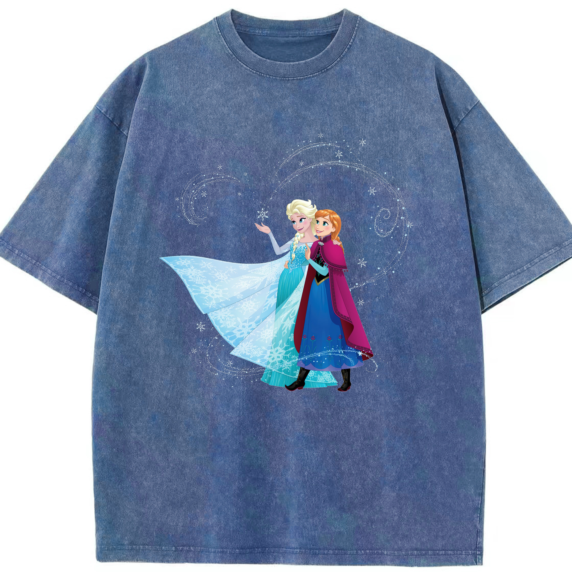（画像用） アナと雪の女王 アンナ エルサ Frozen Anna Elsa 綿100% ヴィンテージ風 半袖Tシャツ（フロントプリント）
