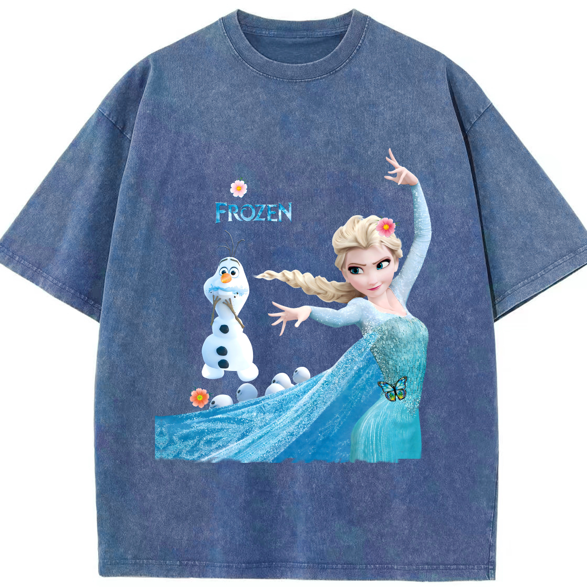 （画像用） アナと雪の女王 アンナ エルサ Frozen Anna Elsa 綿100% ヴィンテージ風 半袖Tシャツ（フロントプリント）