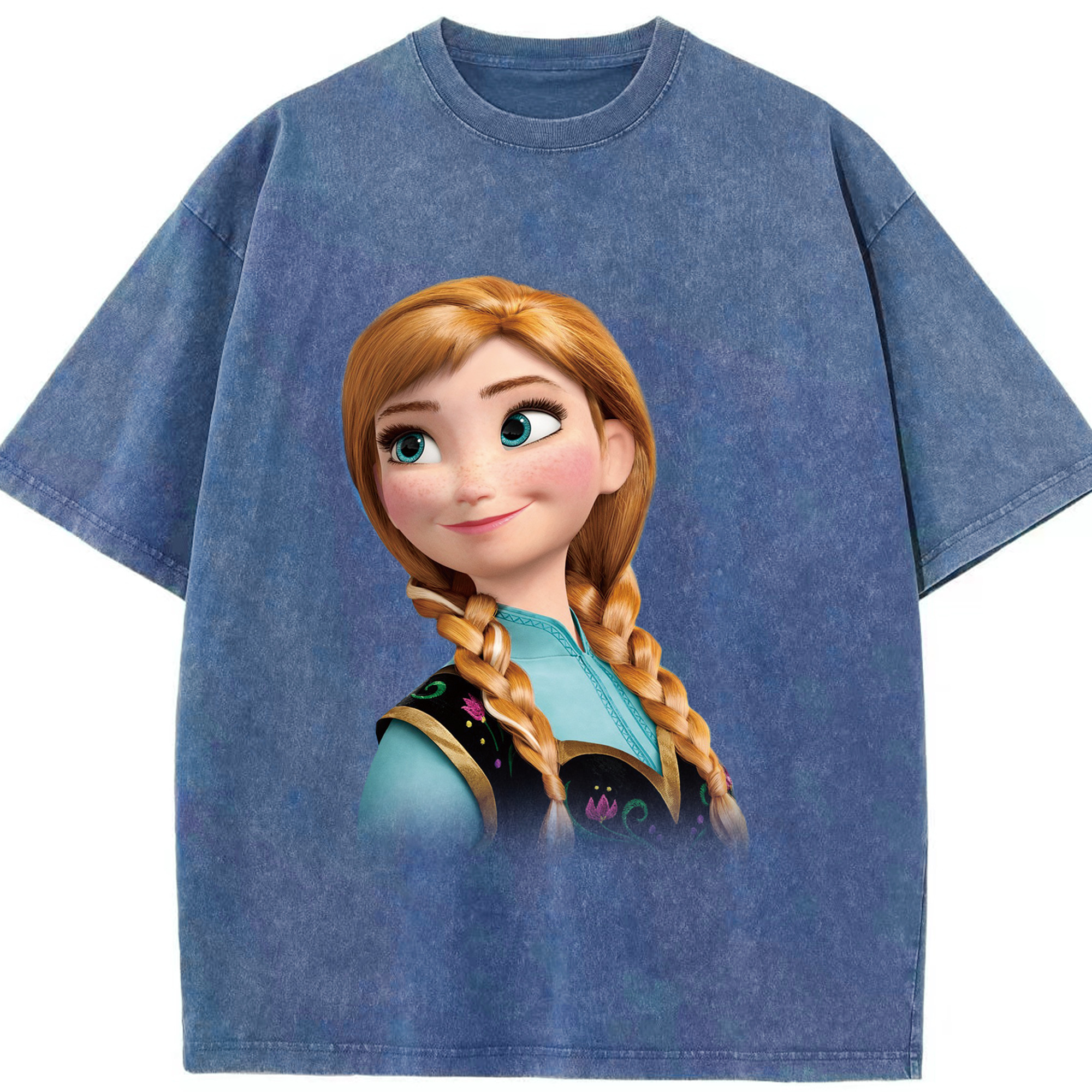 （画像用） アナと雪の女王 アンナ エルサ Frozen Anna Elsa 綿100% ヴィンテージ風 半袖Tシャツ（フロントプリント）