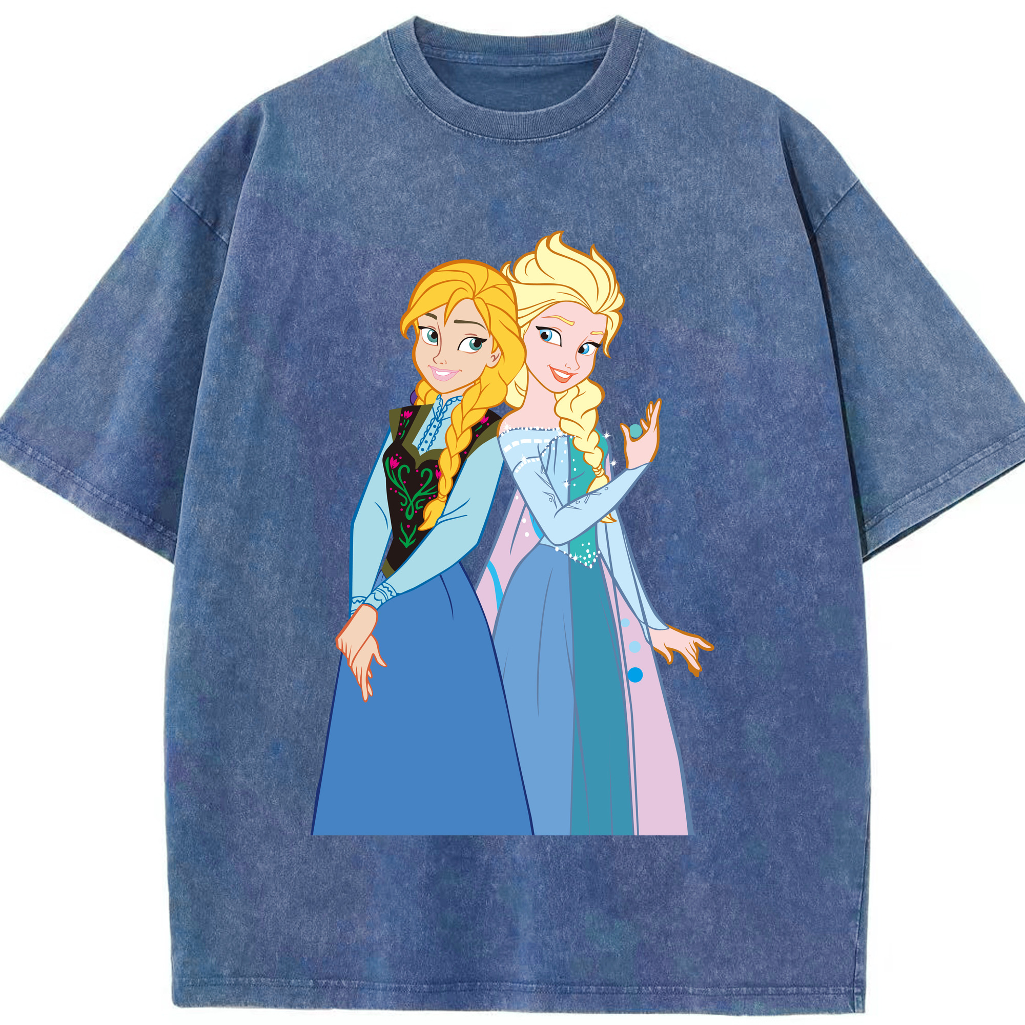 （画像用） アナと雪の女王 アンナ エルサ Frozen Anna Elsa 綿100% ヴィンテージ風 半袖Tシャツ（フロントプリント）