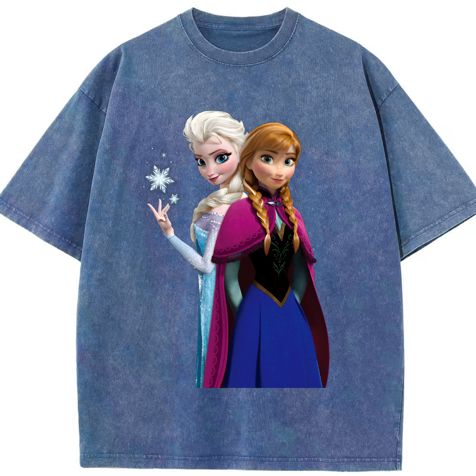 （画像用） アナと雪の女王 アンナ エルサ Frozen Anna Elsa 綿100% ヴィンテージ風 半袖Tシャツ（フロントプリント）
