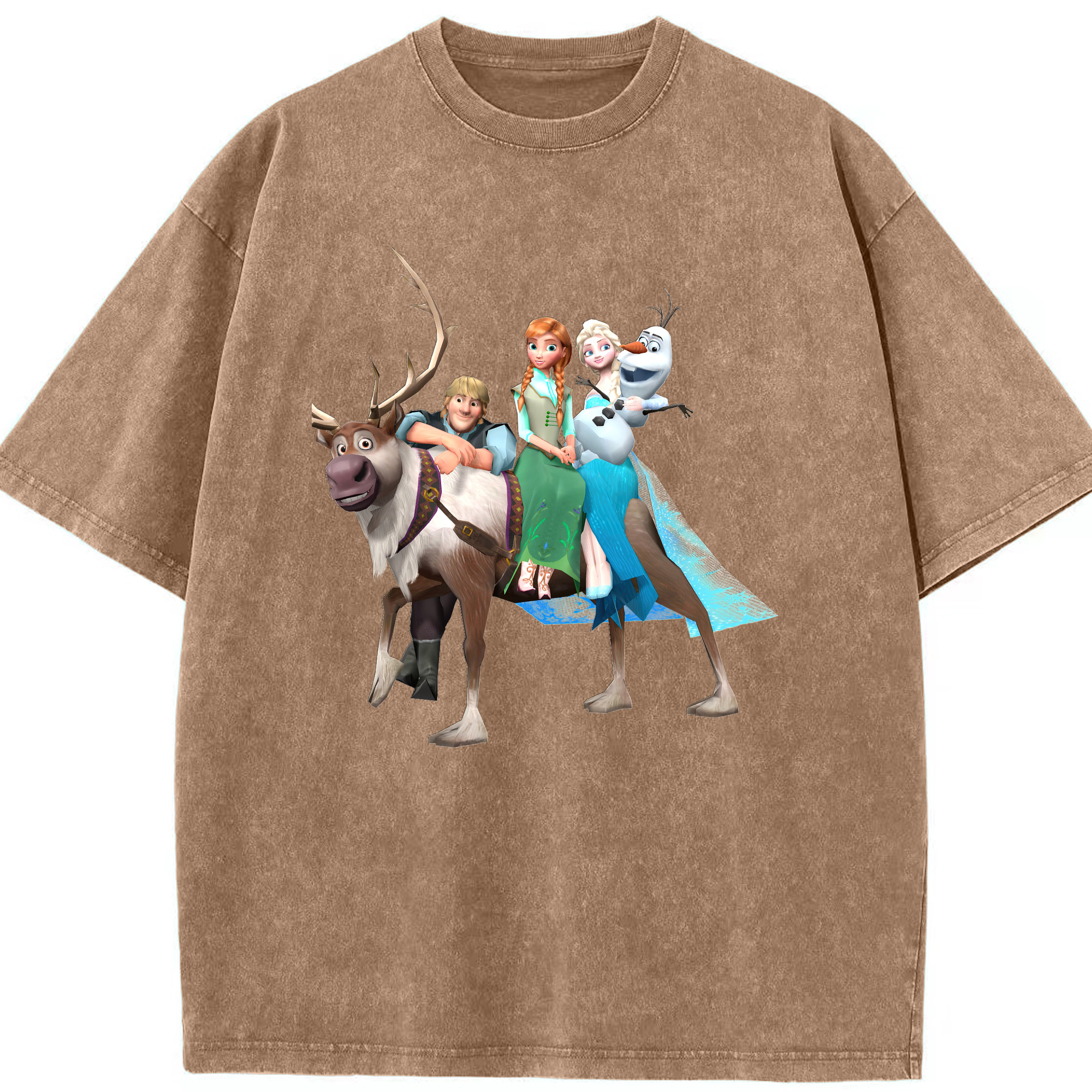 （画像用） アナと雪の女王 アンナ エルサ Frozen Anna Elsa 綿100% ヴィンテージ風 半袖Tシャツ（フロントプリント）