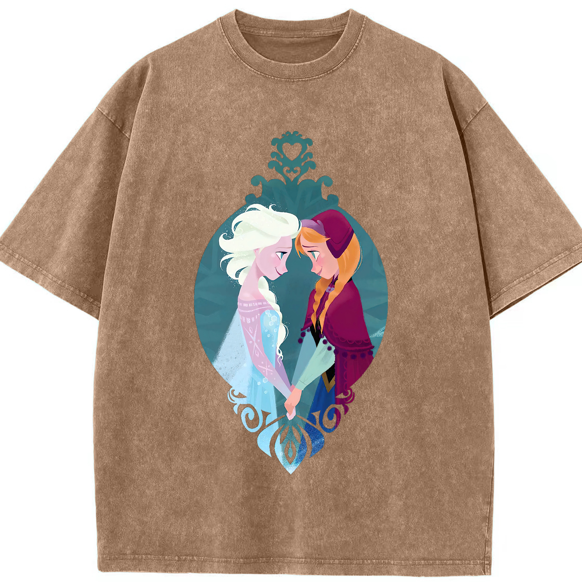 （画像用） アナと雪の女王 アンナ エルサ Frozen Anna Elsa 綿100% ヴィンテージ風 半袖Tシャツ（フロントプリント）