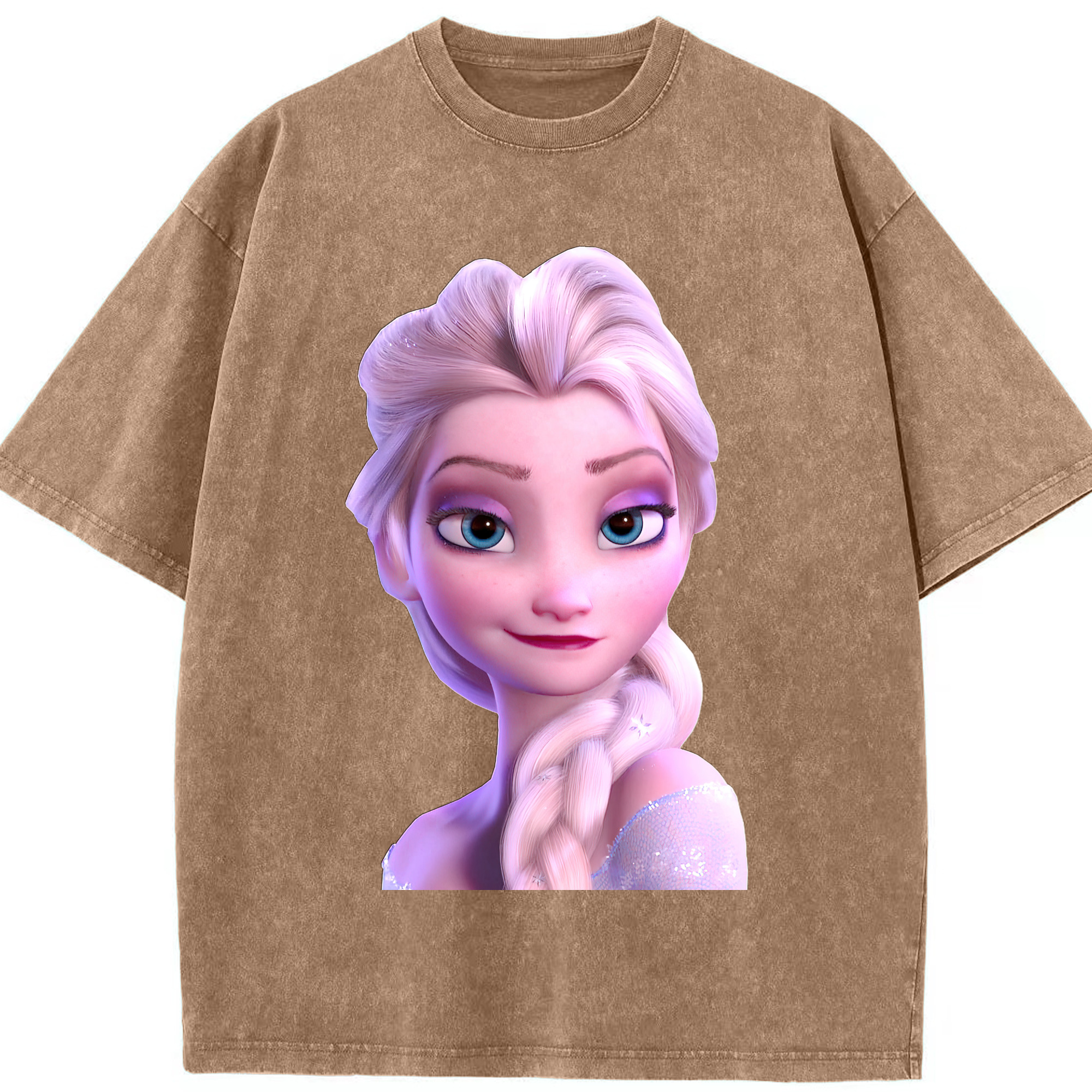 （画像用） アナと雪の女王 アンナ エルサ Frozen Anna Elsa 綿100% ヴィンテージ風 半袖Tシャツ（フロントプリント）
