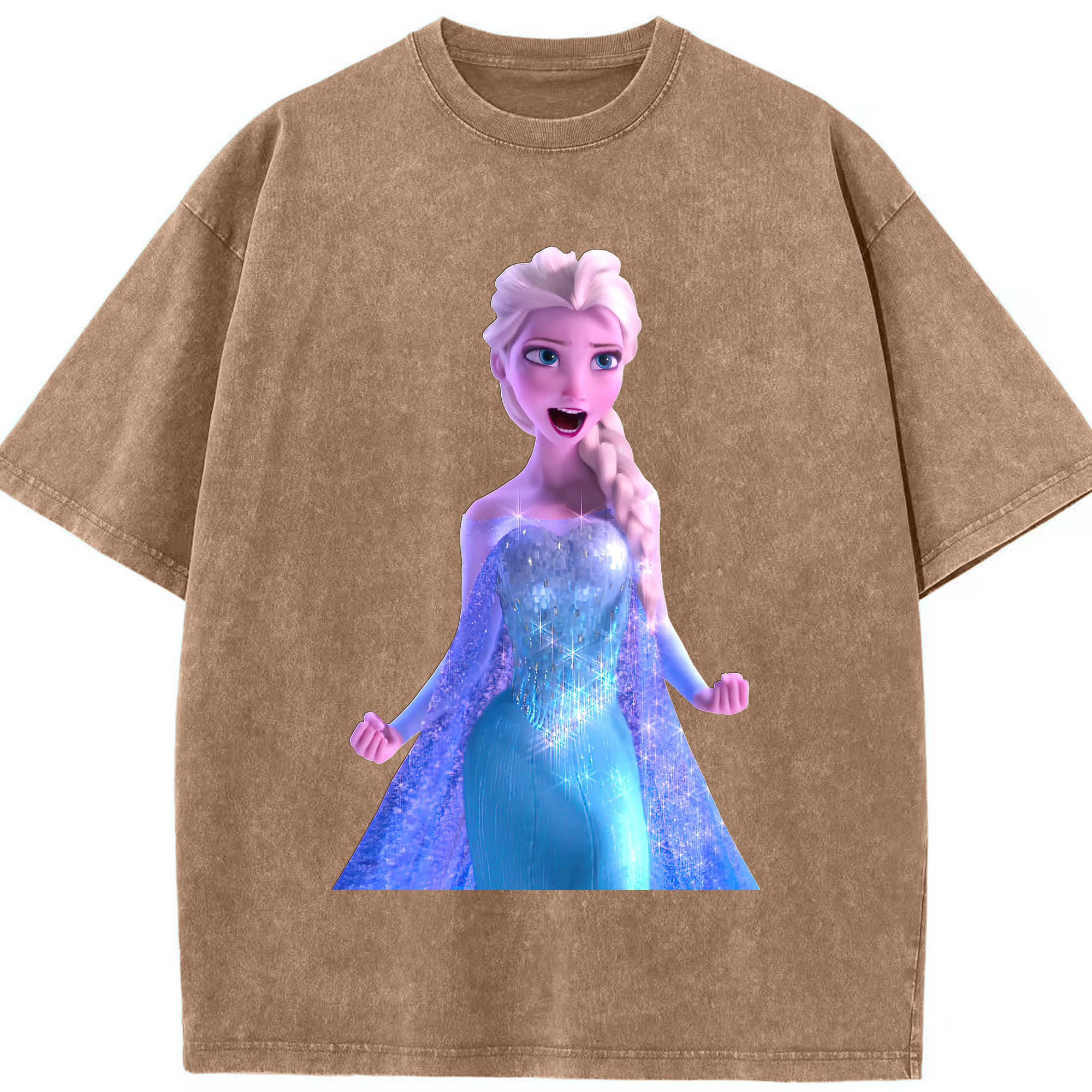 （画像用） アナと雪の女王 アンナ エルサ Frozen Anna Elsa 綿100% ヴィンテージ風 半袖Tシャツ（フロントプリント）