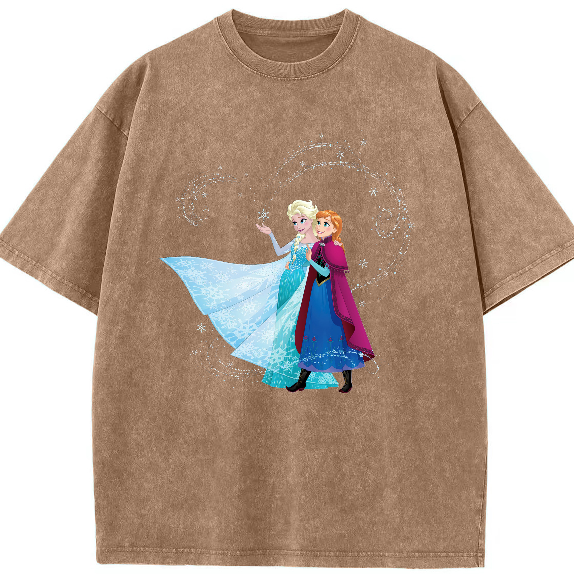 （画像用） アナと雪の女王 アンナ エルサ Frozen Anna Elsa 綿100% ヴィンテージ風 半袖Tシャツ（フロントプリント）