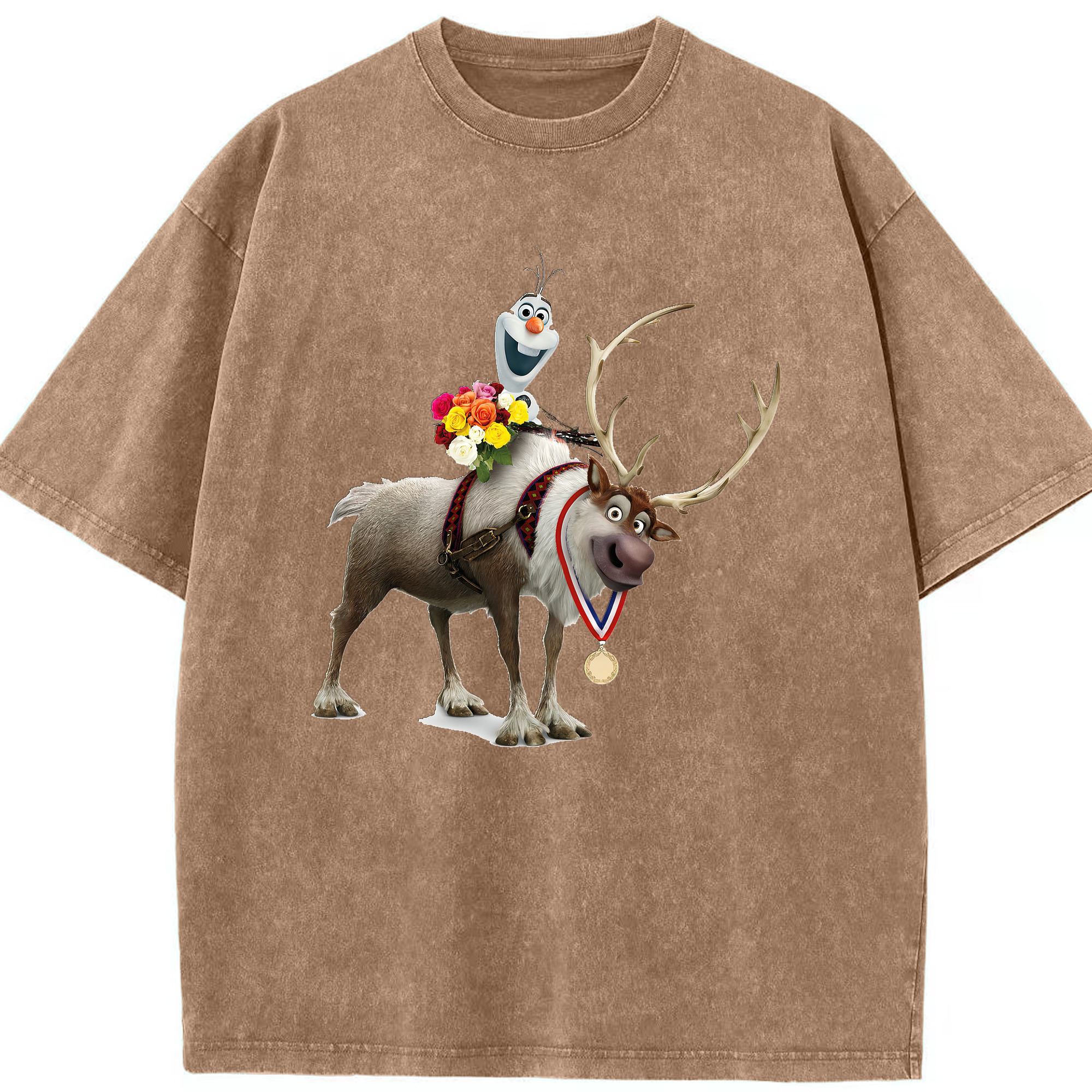 （画像用） アナと雪の女王 アンナ エルサ Frozen Anna Elsa 綿100% ヴィンテージ風 半袖Tシャツ（フロントプリント）