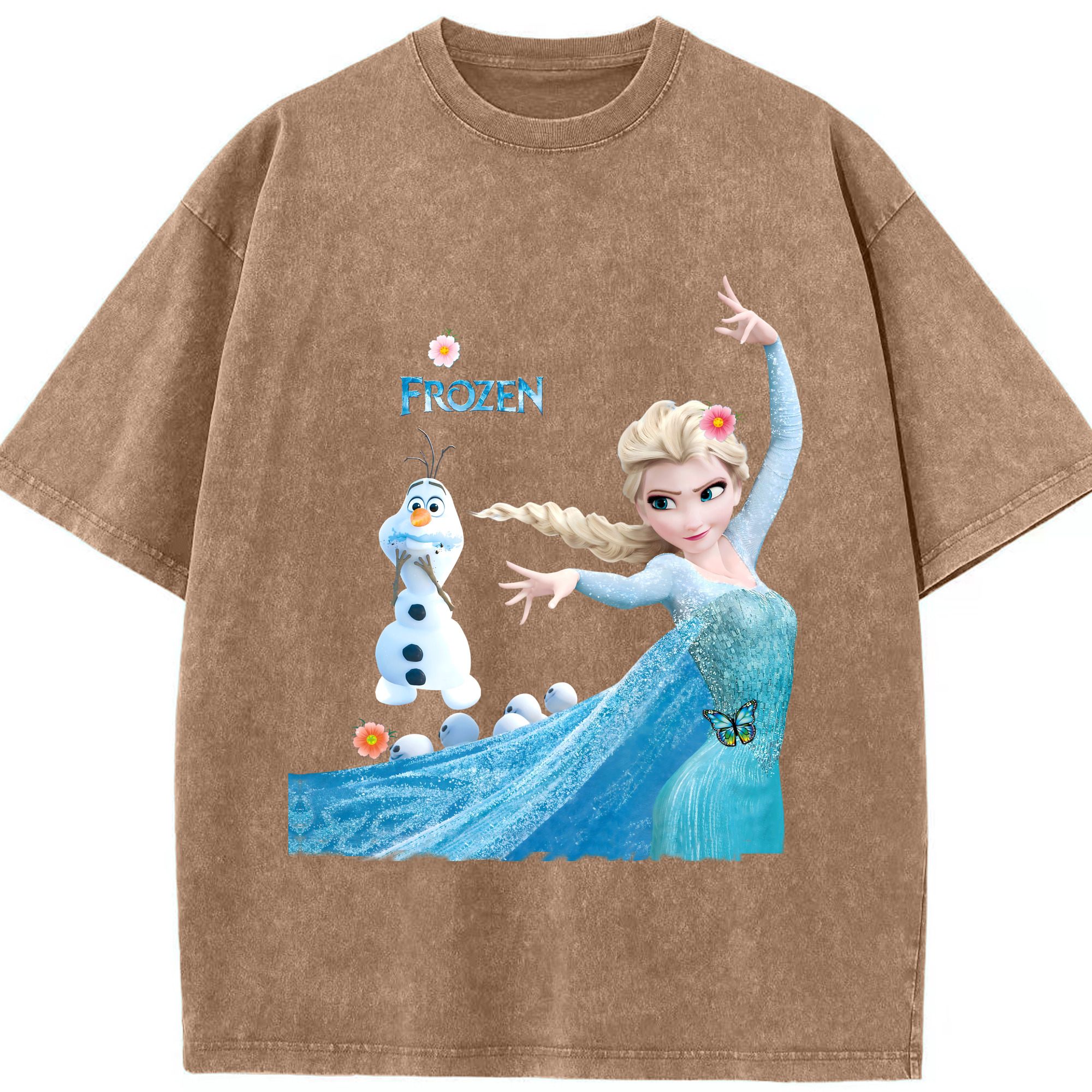 （画像用） アナと雪の女王 アンナ エルサ Frozen Anna Elsa 綿100% ヴィンテージ風 半袖Tシャツ（フロントプリント）
