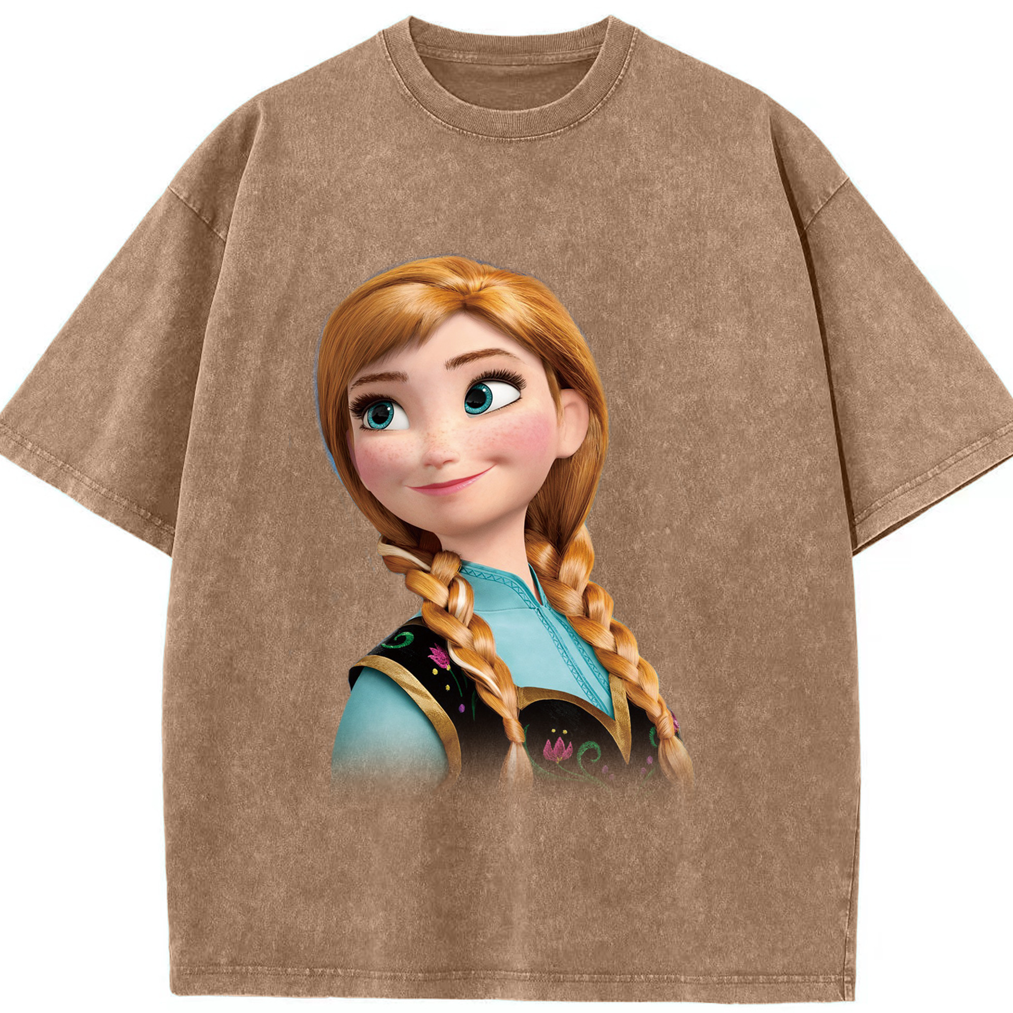 （画像用） アナと雪の女王 アンナ エルサ Frozen Anna Elsa 綿100% ヴィンテージ風 半袖Tシャツ（フロントプリント）
