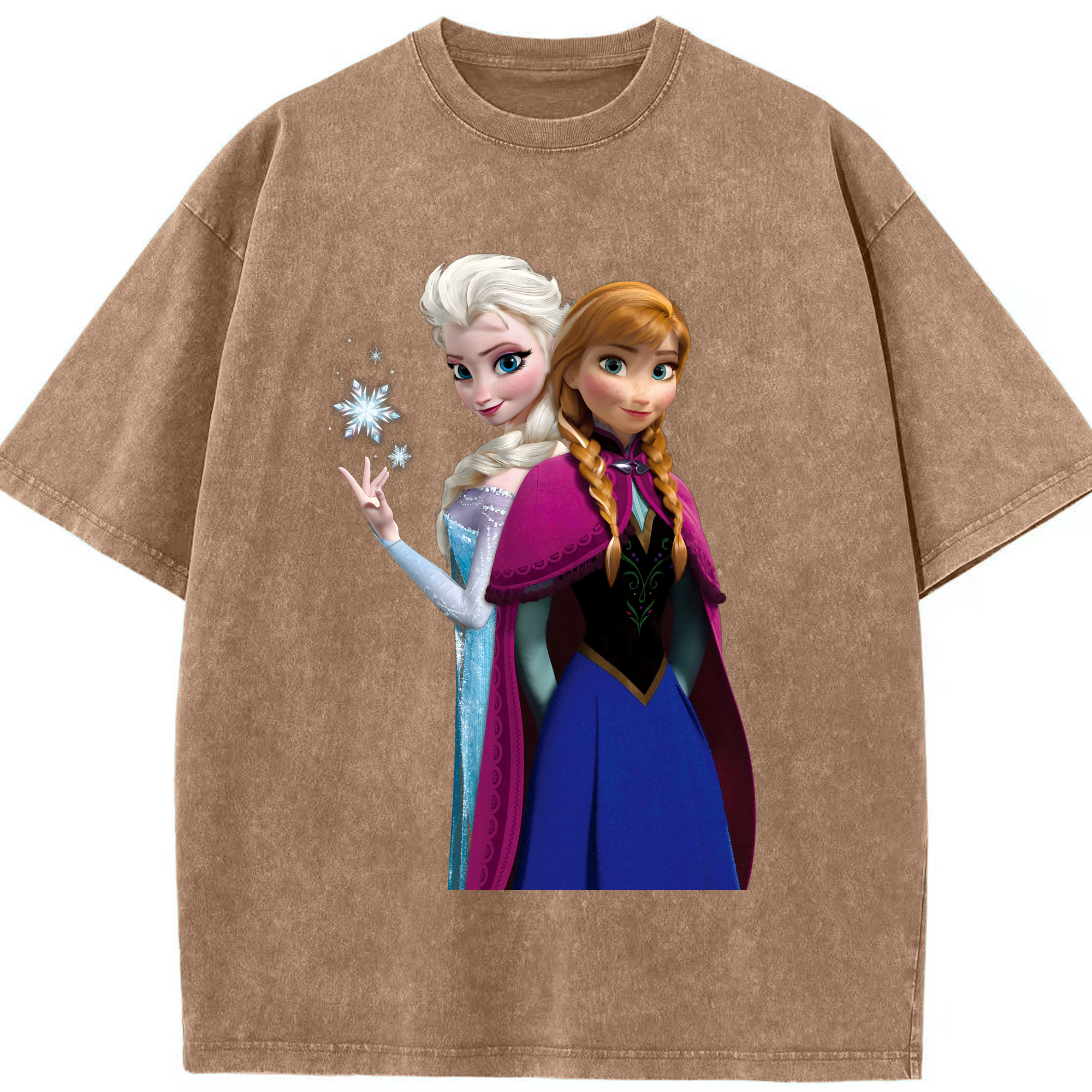 （画像用） アナと雪の女王 アンナ エルサ Frozen Anna Elsa 綿100% ヴィンテージ風 半袖Tシャツ（フロントプリント）