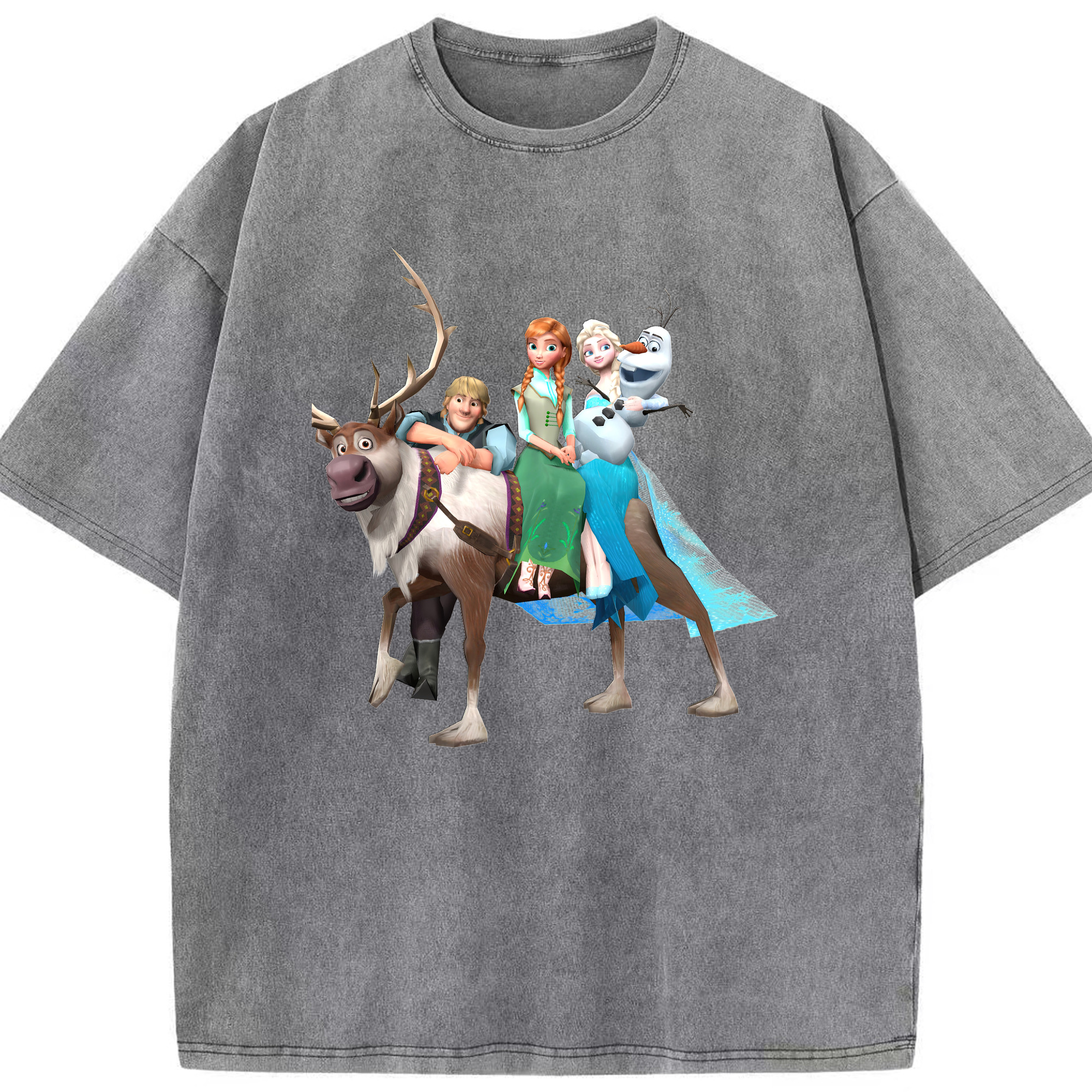 （画像用） アナと雪の女王 アンナ エルサ Frozen Anna Elsa 綿100% ヴィンテージ風 半袖Tシャツ（フロントプリント）