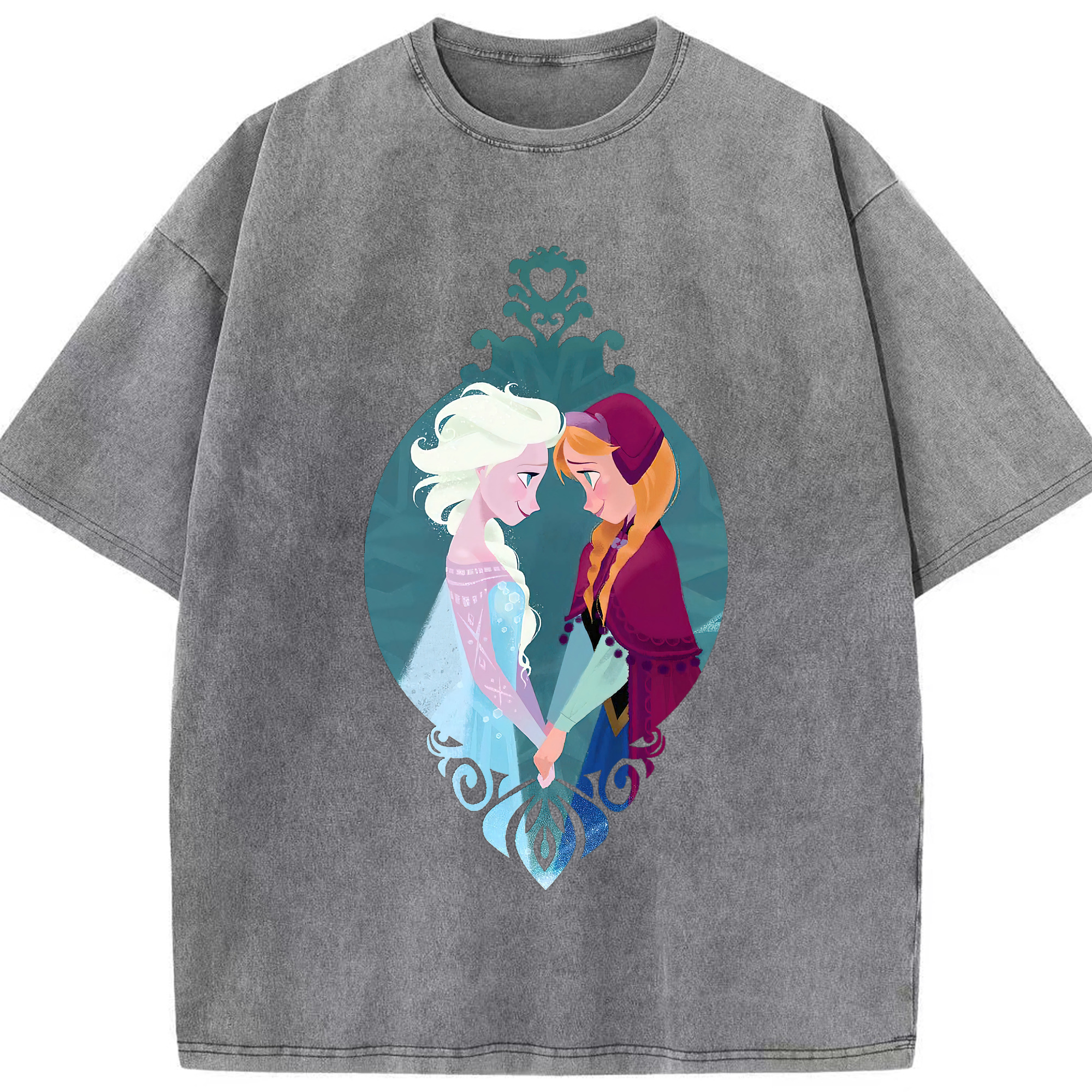 （画像用） アナと雪の女王 アンナ エルサ Frozen Anna Elsa 綿100% ヴィンテージ風 半袖Tシャツ（フロントプリント）