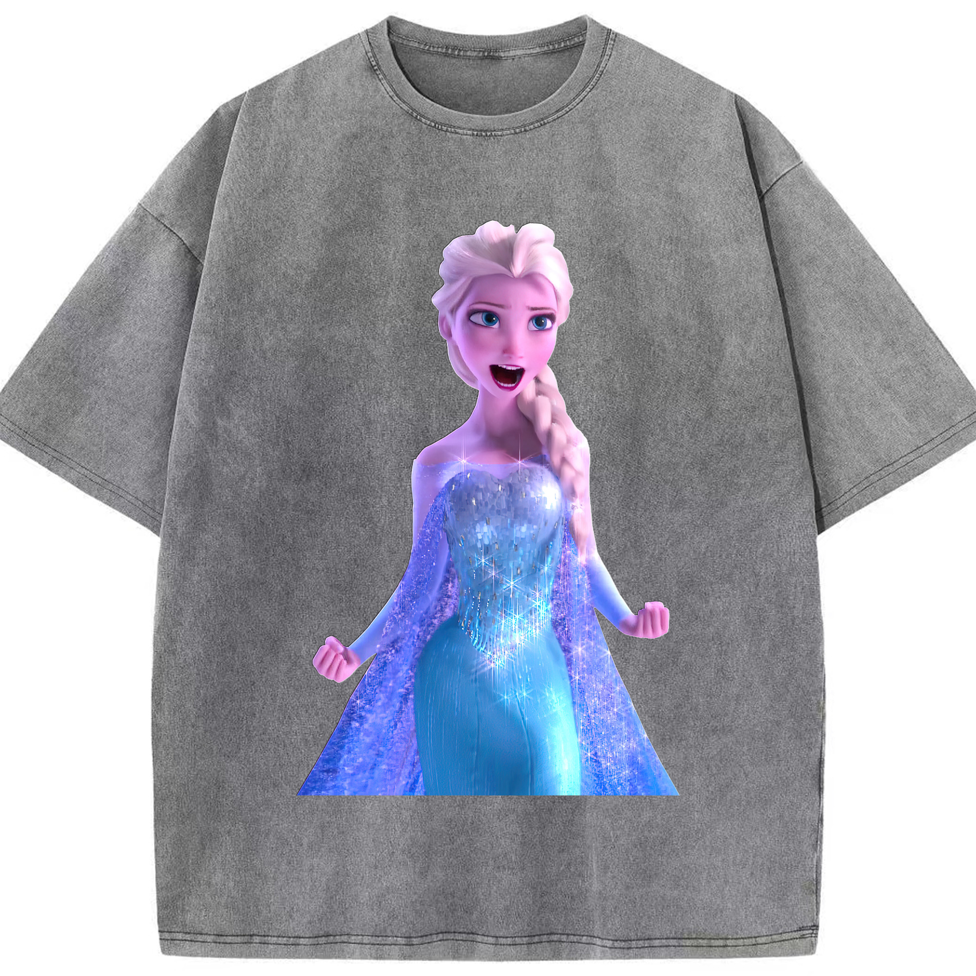 （画像用） アナと雪の女王 アンナ エルサ Frozen Anna Elsa 綿100% ヴィンテージ風 半袖Tシャツ（フロントプリント）
