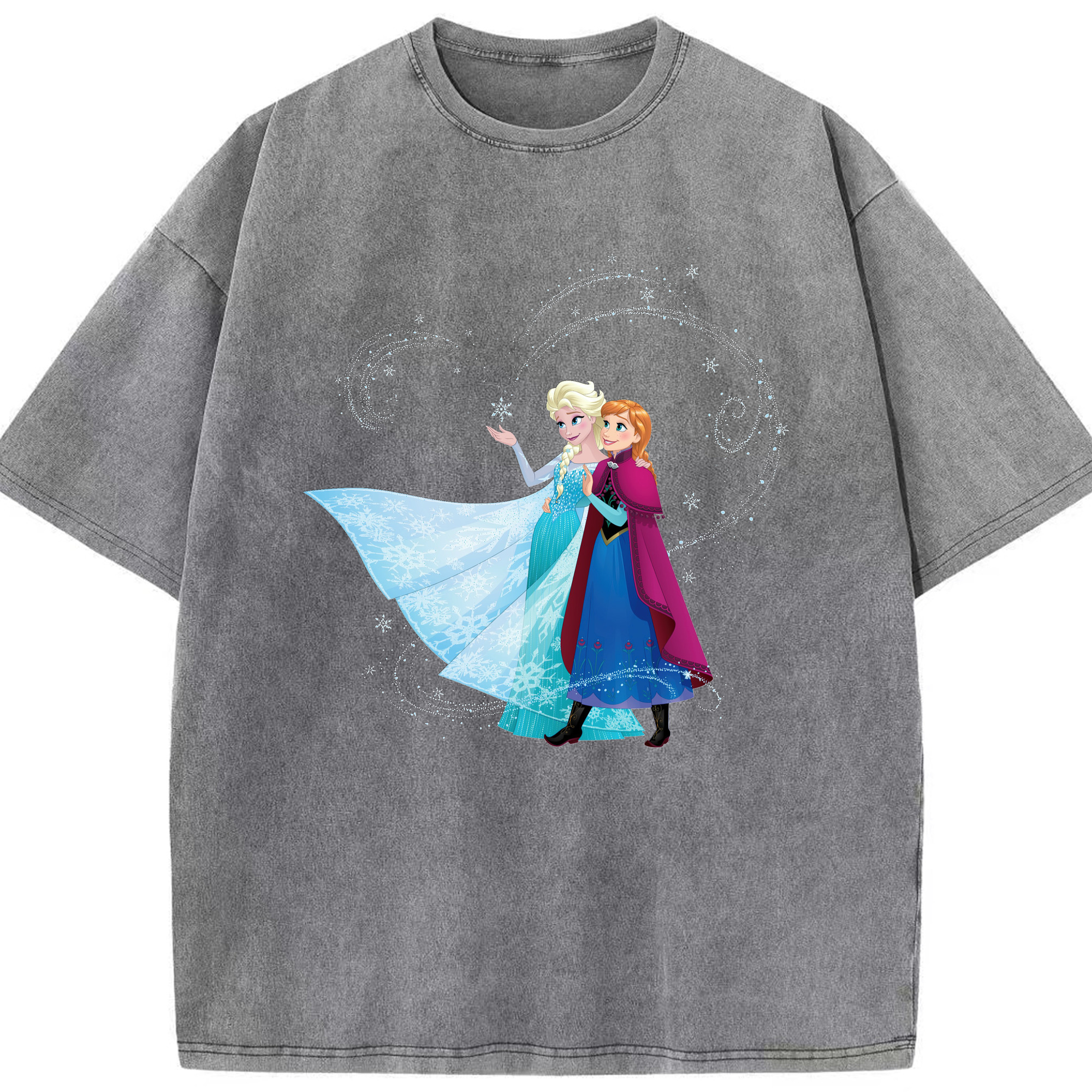 （画像用） アナと雪の女王 アンナ エルサ Frozen Anna Elsa 綿100% ヴィンテージ風 半袖Tシャツ（フロントプリント）