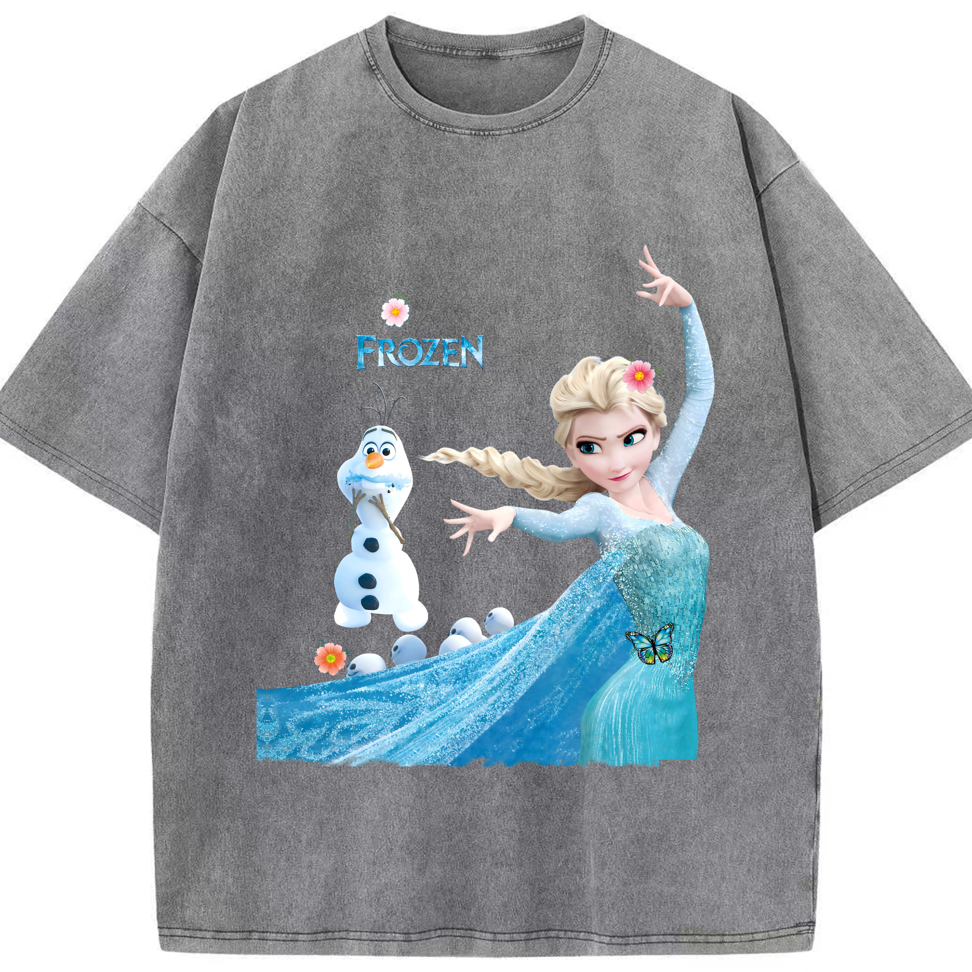 （画像用） アナと雪の女王 アンナ エルサ Frozen Anna Elsa 綿100% ヴィンテージ風 半袖Tシャツ（フロントプリント）