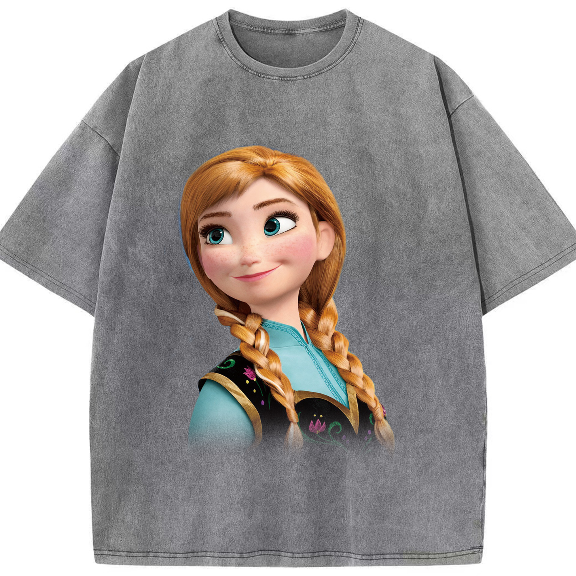 （画像用） アナと雪の女王 アンナ エルサ Frozen Anna Elsa 綿100% ヴィンテージ風 半袖Tシャツ（フロントプリント）