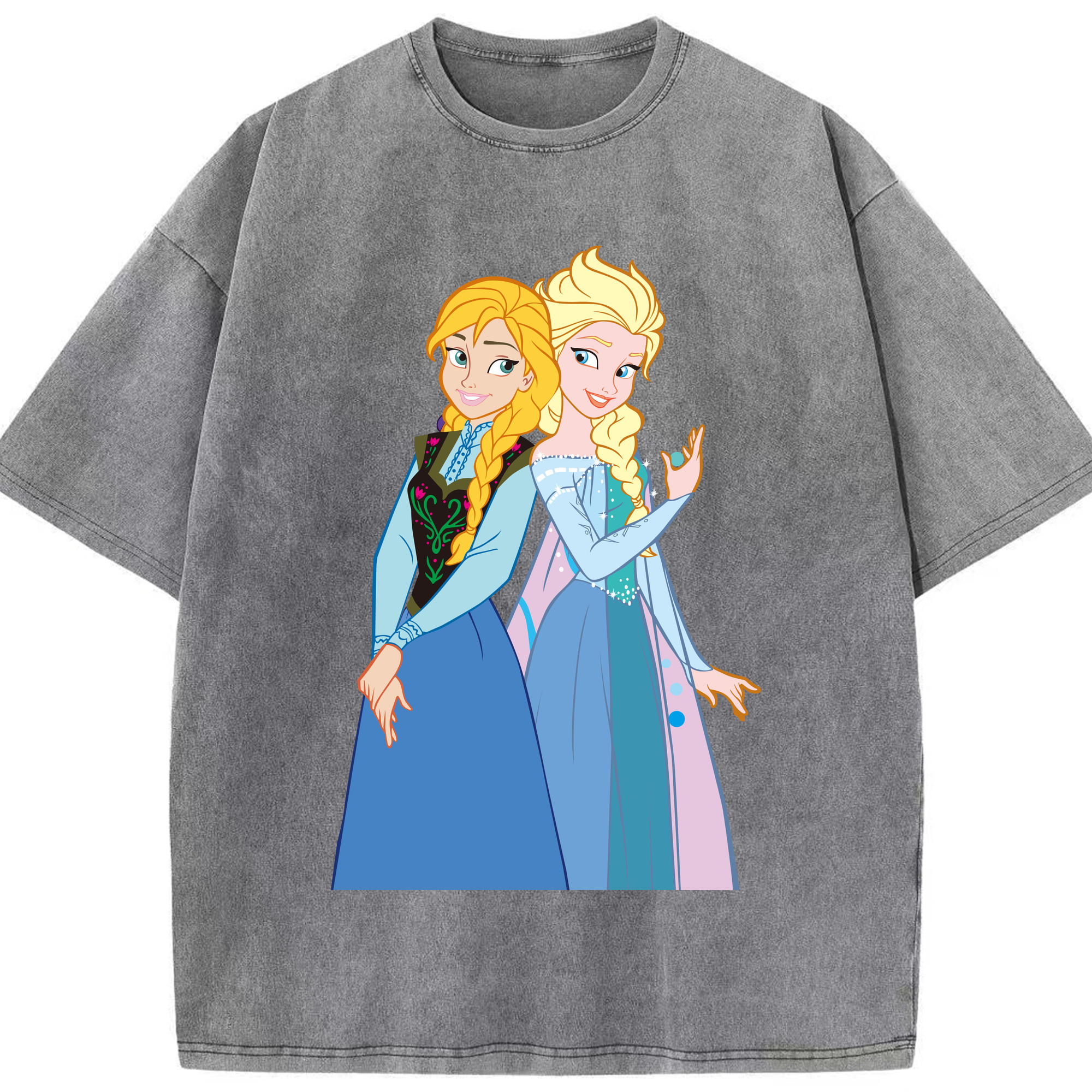 （画像用） アナと雪の女王 アンナ エルサ Frozen Anna Elsa 綿100% ヴィンテージ風 半袖Tシャツ（フロントプリント）