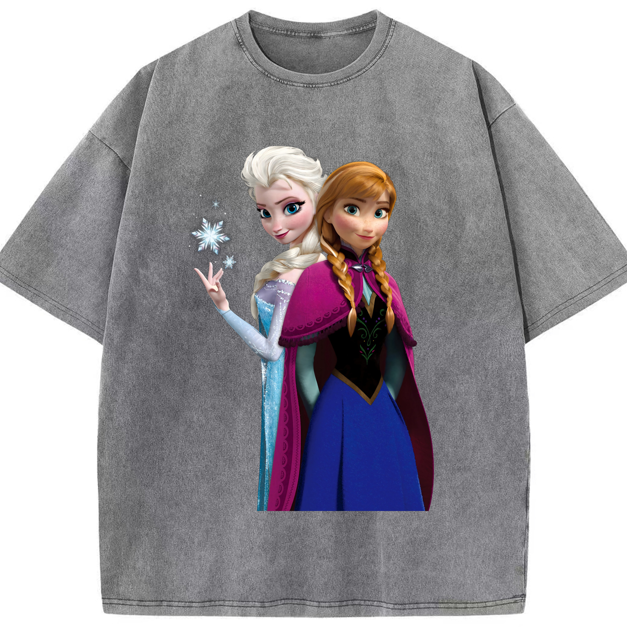 （画像用） アナと雪の女王 アンナ エルサ Frozen Anna Elsa 綿100% ヴィンテージ風 半袖Tシャツ（フロントプリント）