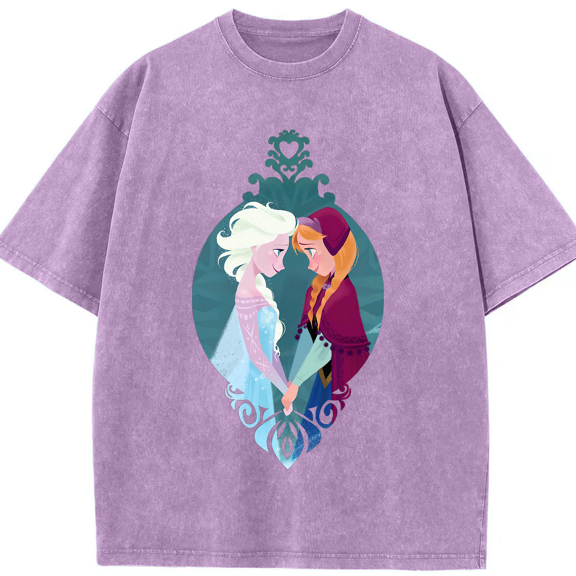 （画像用） アナと雪の女王 アンナ エルサ Frozen Anna Elsa 綿100% ヴィンテージ風 半袖Tシャツ（フロントプリント）