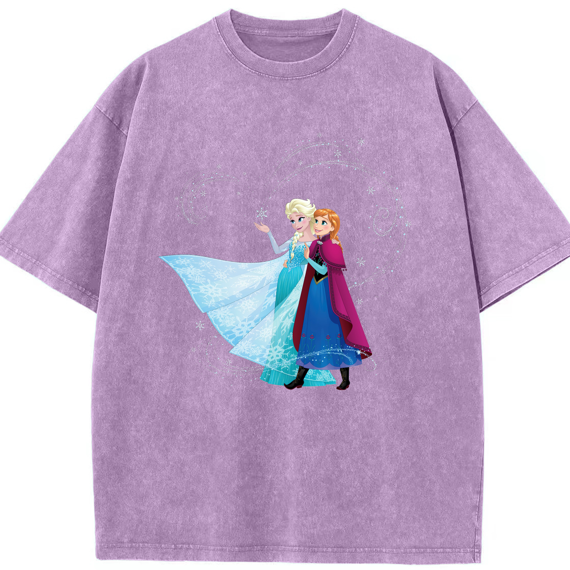（画像用） アナと雪の女王 アンナ エルサ Frozen Anna Elsa 綿100% ヴィンテージ風 半袖Tシャツ（フロントプリント）