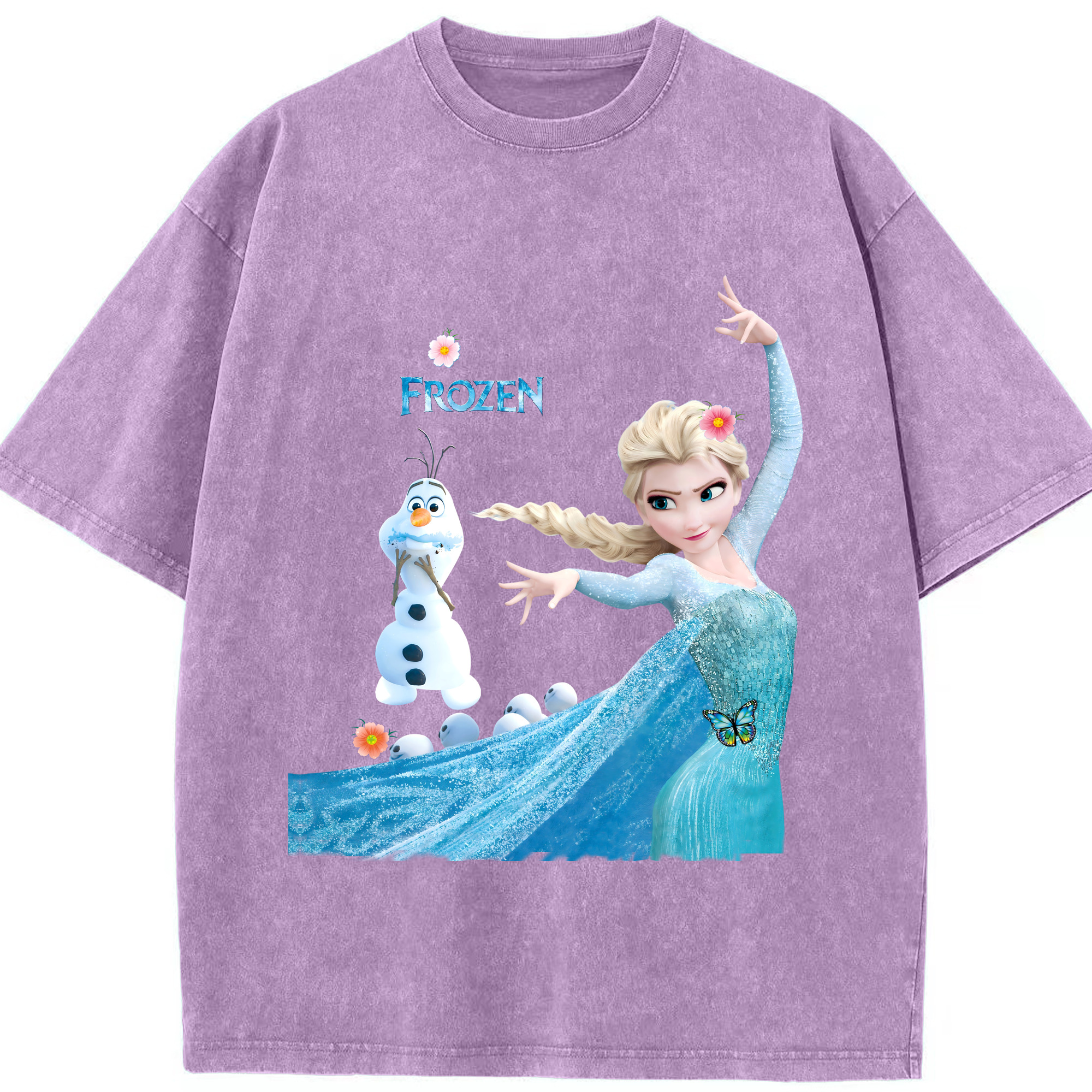 （画像用） アナと雪の女王 アンナ エルサ Frozen Anna Elsa 綿100% ヴィンテージ風 半袖Tシャツ（フロントプリント）