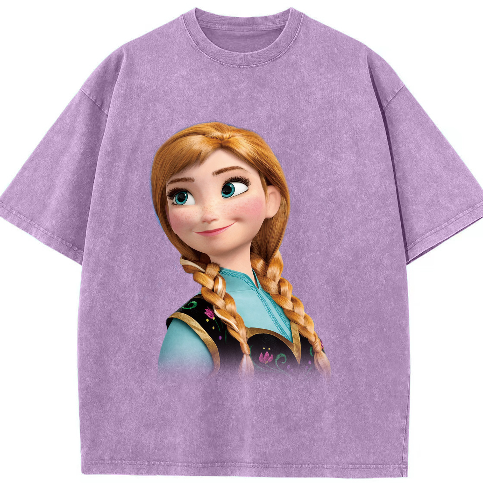 （画像用） アナと雪の女王 アンナ エルサ Frozen Anna Elsa 綿100% ヴィンテージ風 半袖Tシャツ（フロントプリント）