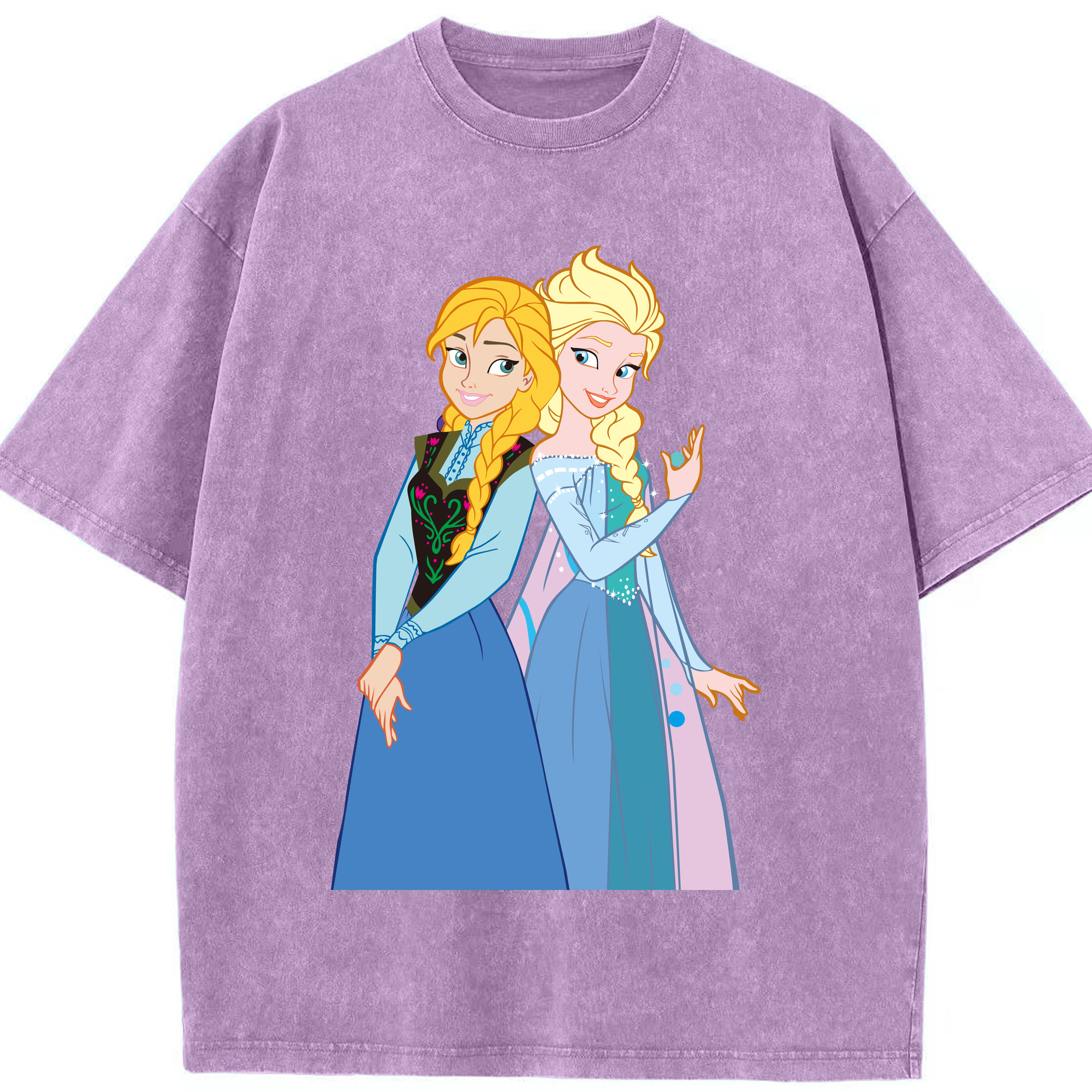（画像用） アナと雪の女王 アンナ エルサ Frozen Anna Elsa 綿100% ヴィンテージ風 半袖Tシャツ（フロントプリント）